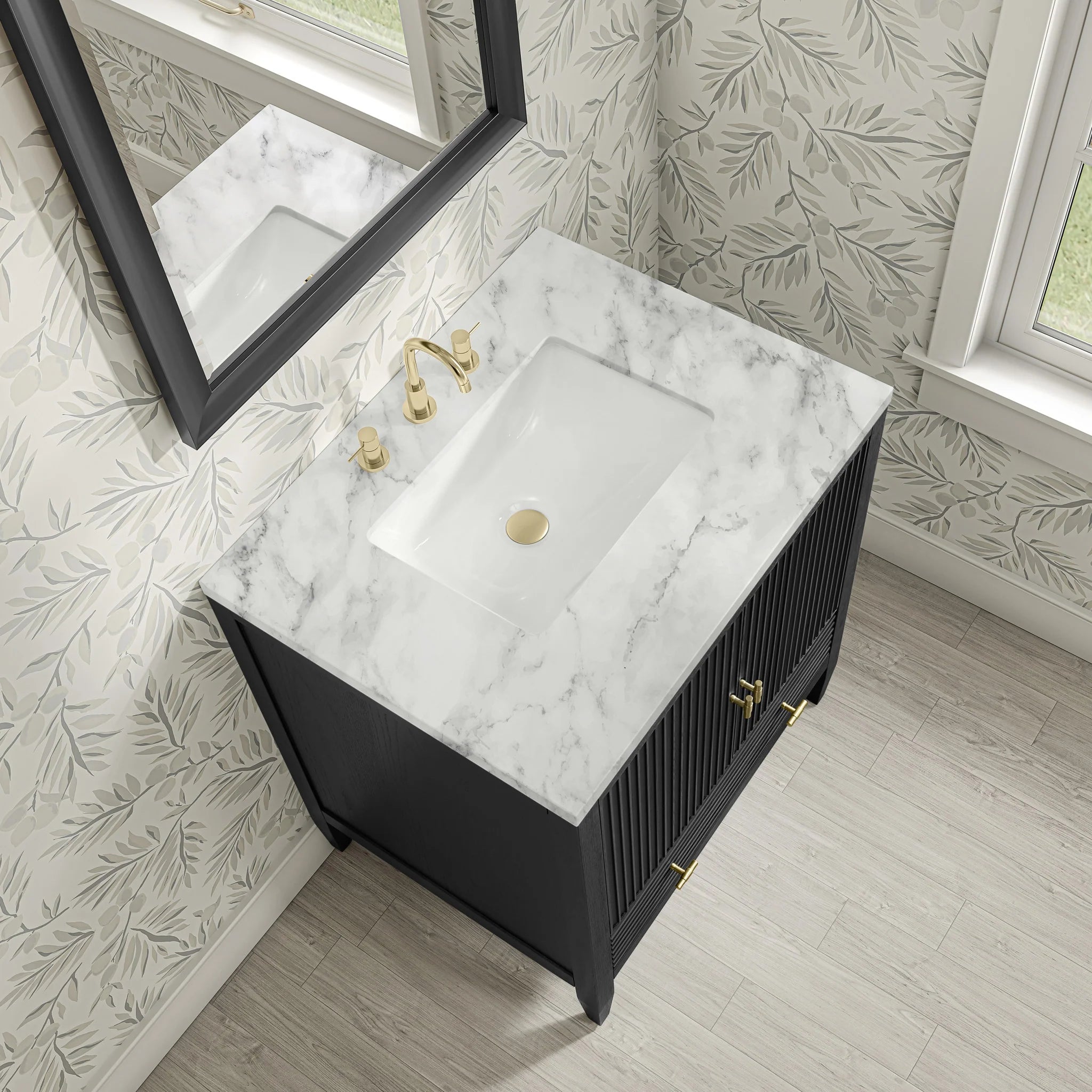 30" Myrrin Single Vanity in Carbon Oak by James Martin Vanities-Carrara White Marble 5