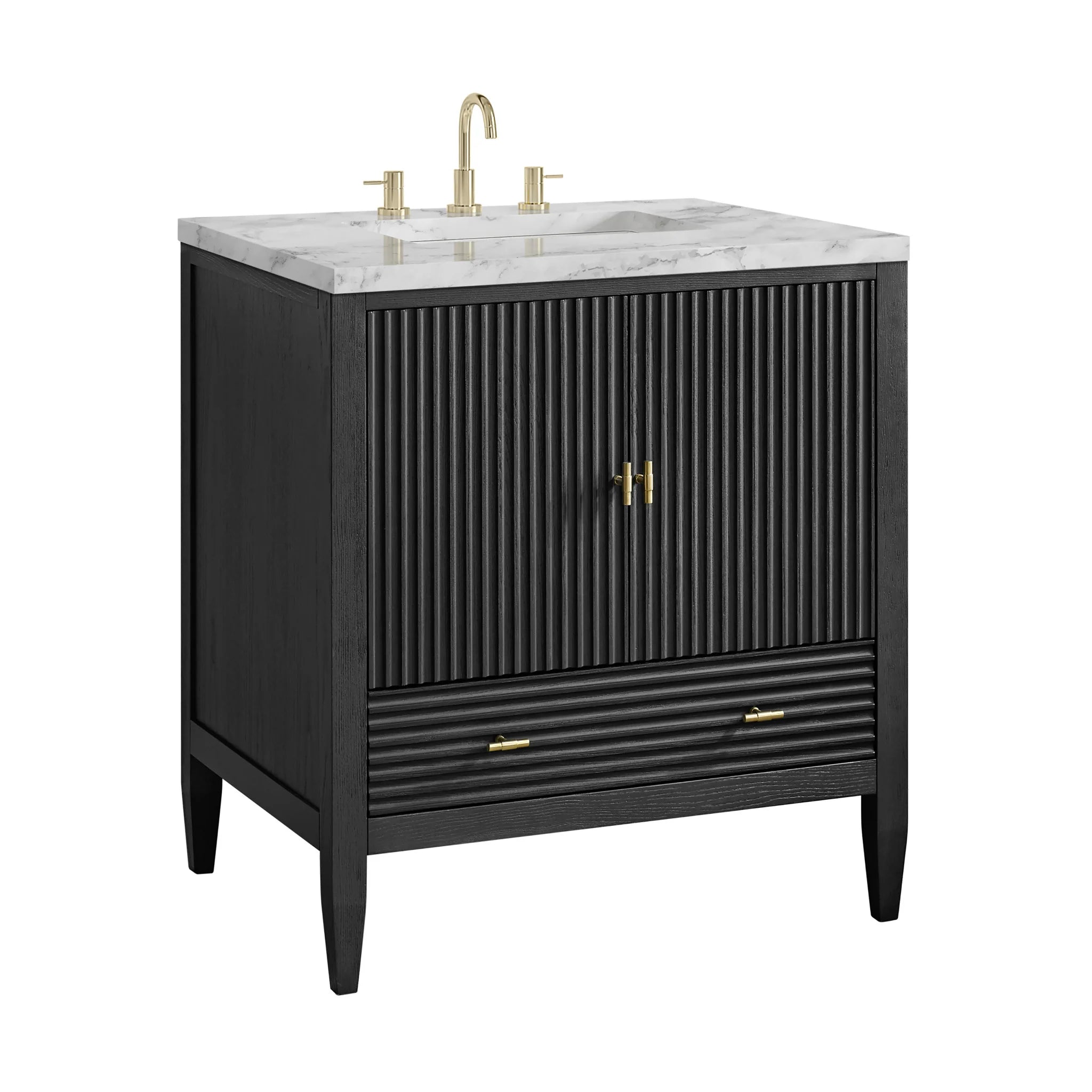 30" Myrrin Single Vanity in Carbon Oak by James Martin Vanities-Carrara White Marble 9