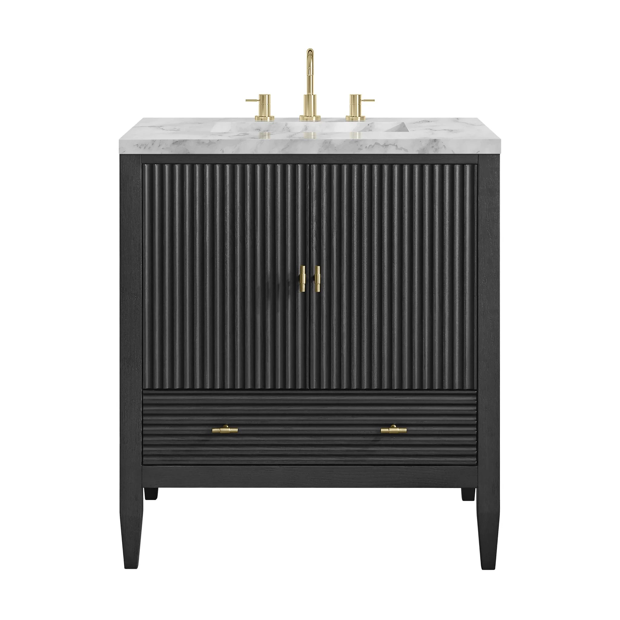 30" Myrrin Single Vanity in Carbon Oak by James Martin Vanities-Carrara White Marble 