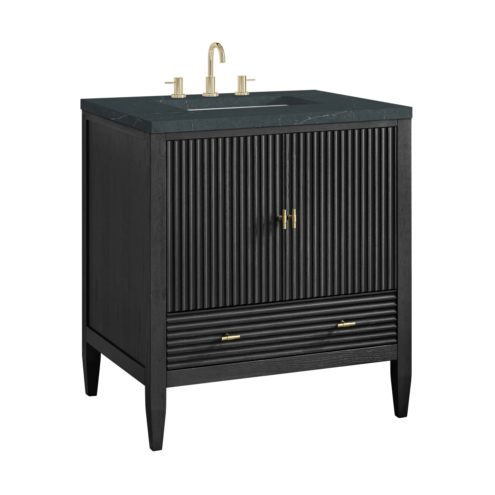 30" Myrrin Single Vanity in Carbon Oak by James Martin Vanities-Charcoal Soapstone Silestone 9
