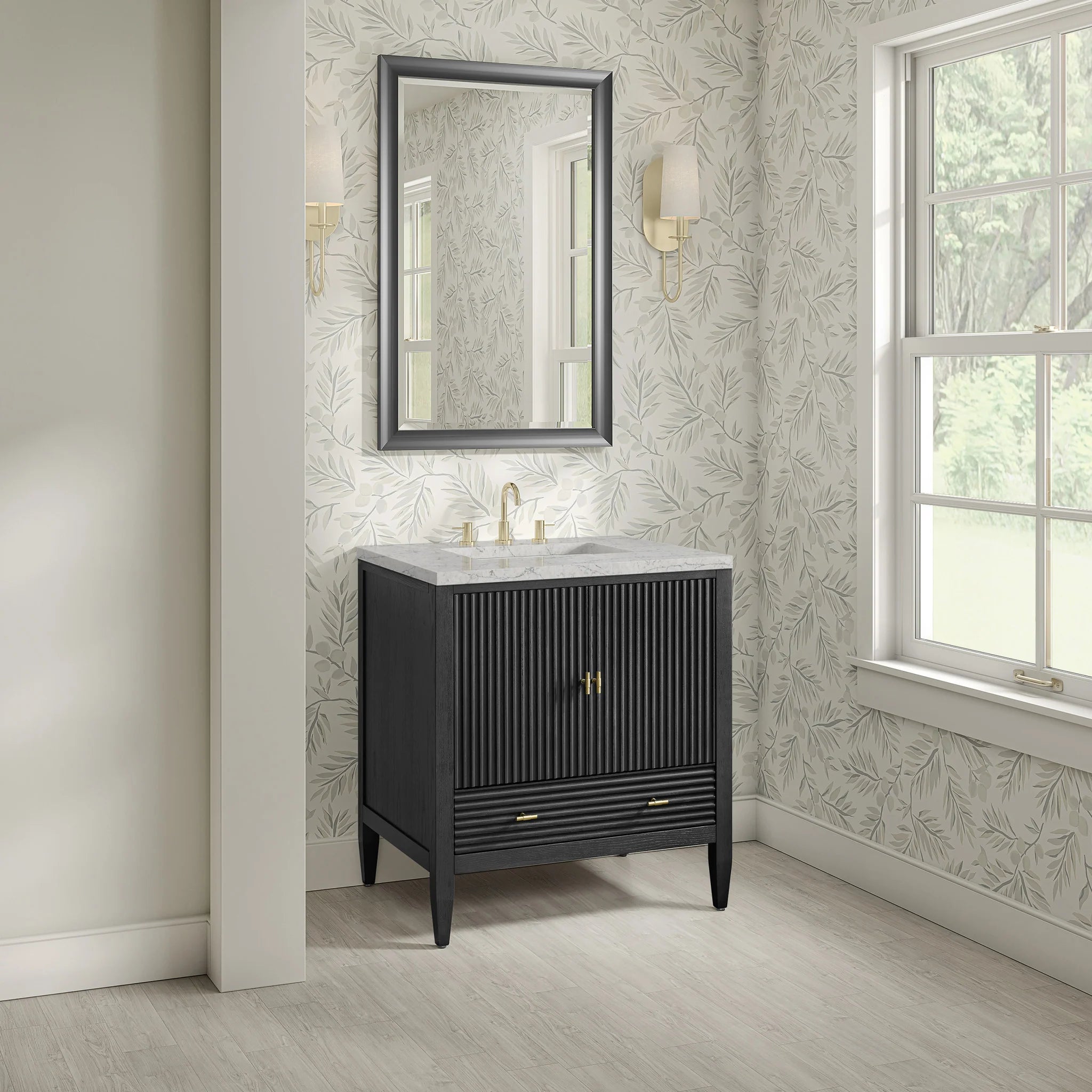 30" Myrrin Single Vanity in Carbon Oak by James Martin Vanities-Eternal Jasmine Pearl Silestone 2