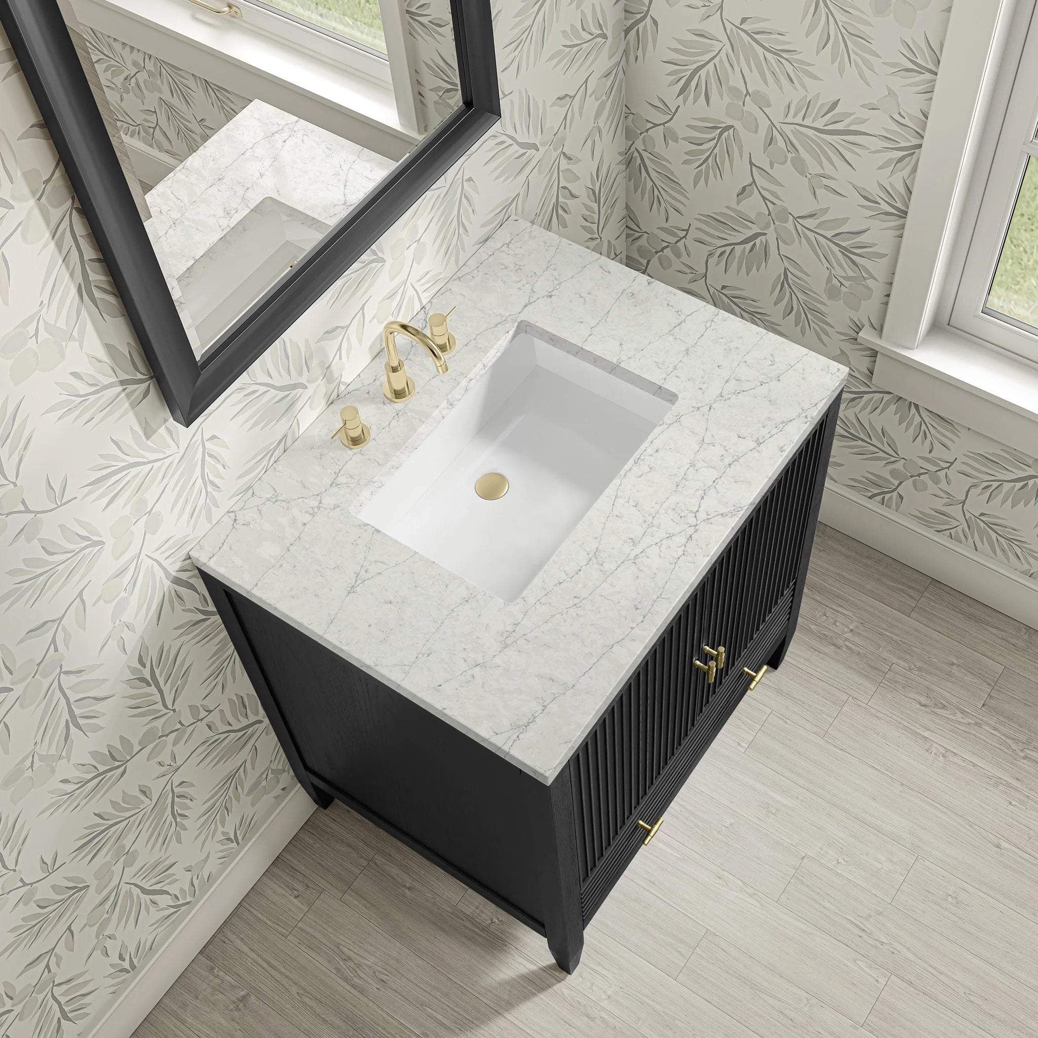 30" Myrrin Single Vanity in Carbon Oak by James Martin Vanities-Eternal Jasmine Pearl Silestone 5