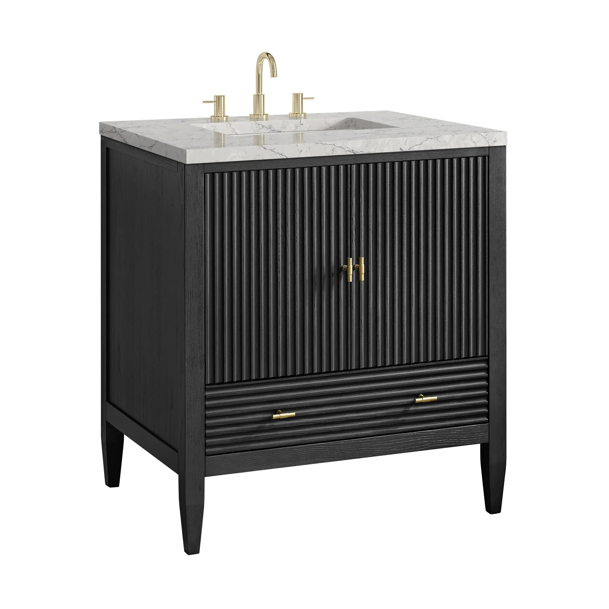30" Myrrin Single Vanity in Carbon Oak by James Martin Vanities-Eternal Jasmine Pearl Silestone 9