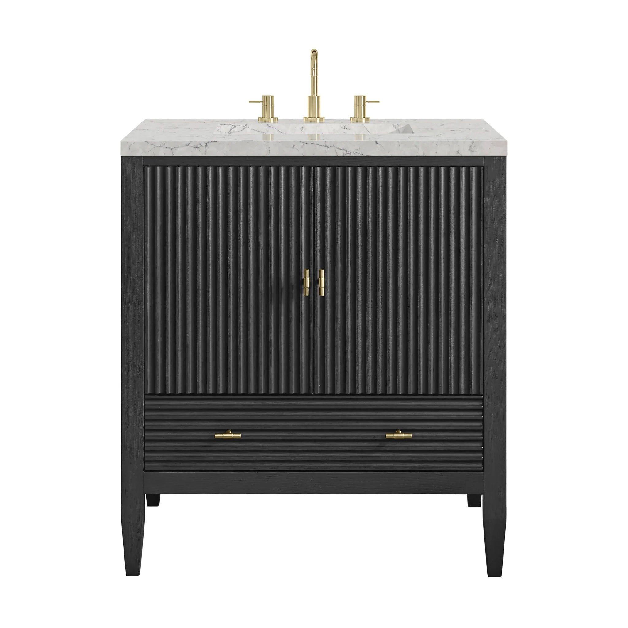 30" Myrrin Single Vanity in Carbon Oak by James Martin Vanities-Eternal Jasmine Pearl Silestone 