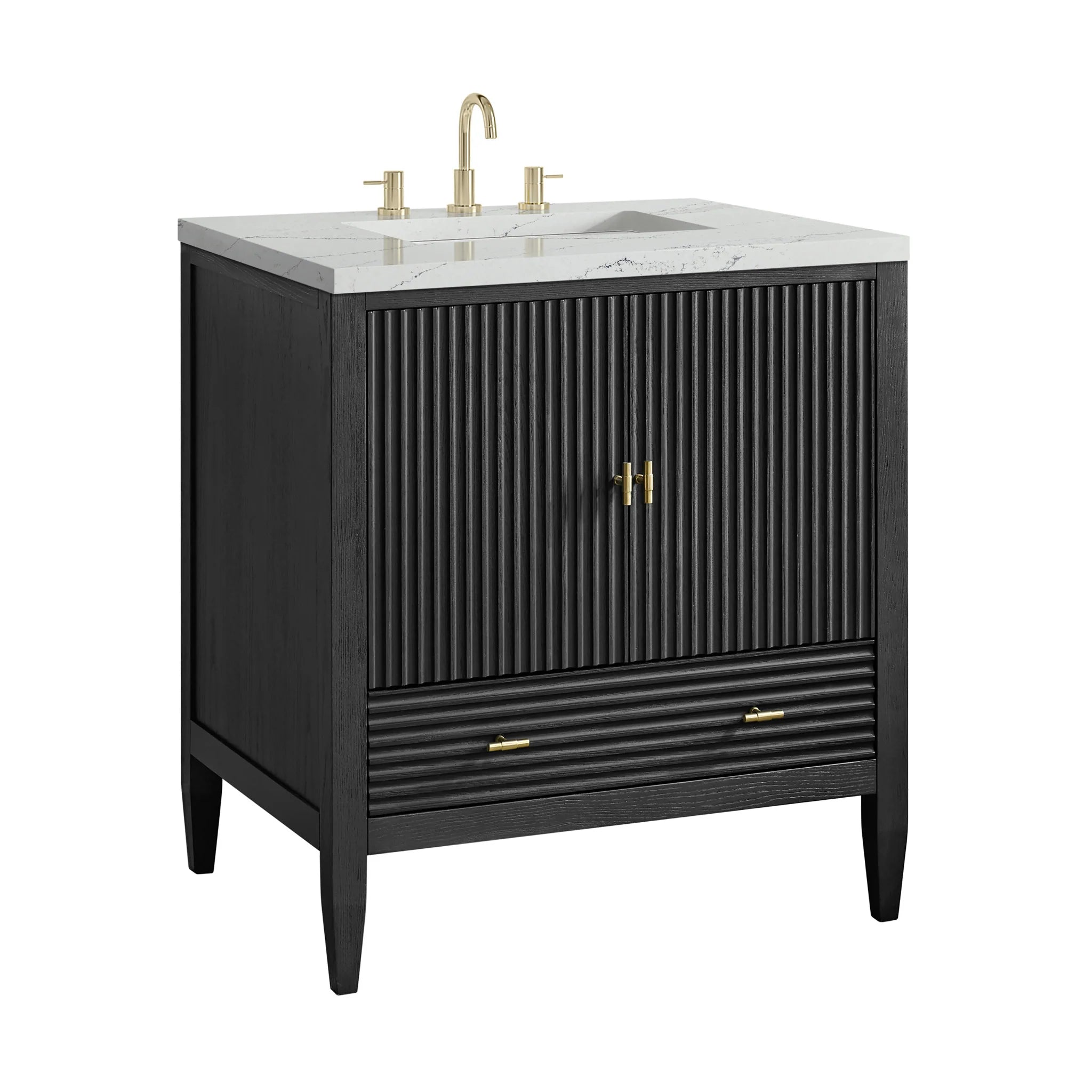30" Myrrin Single Vanity in Carbon Oak by James Martin Vanities-Ethereal Noctis Silestone 9