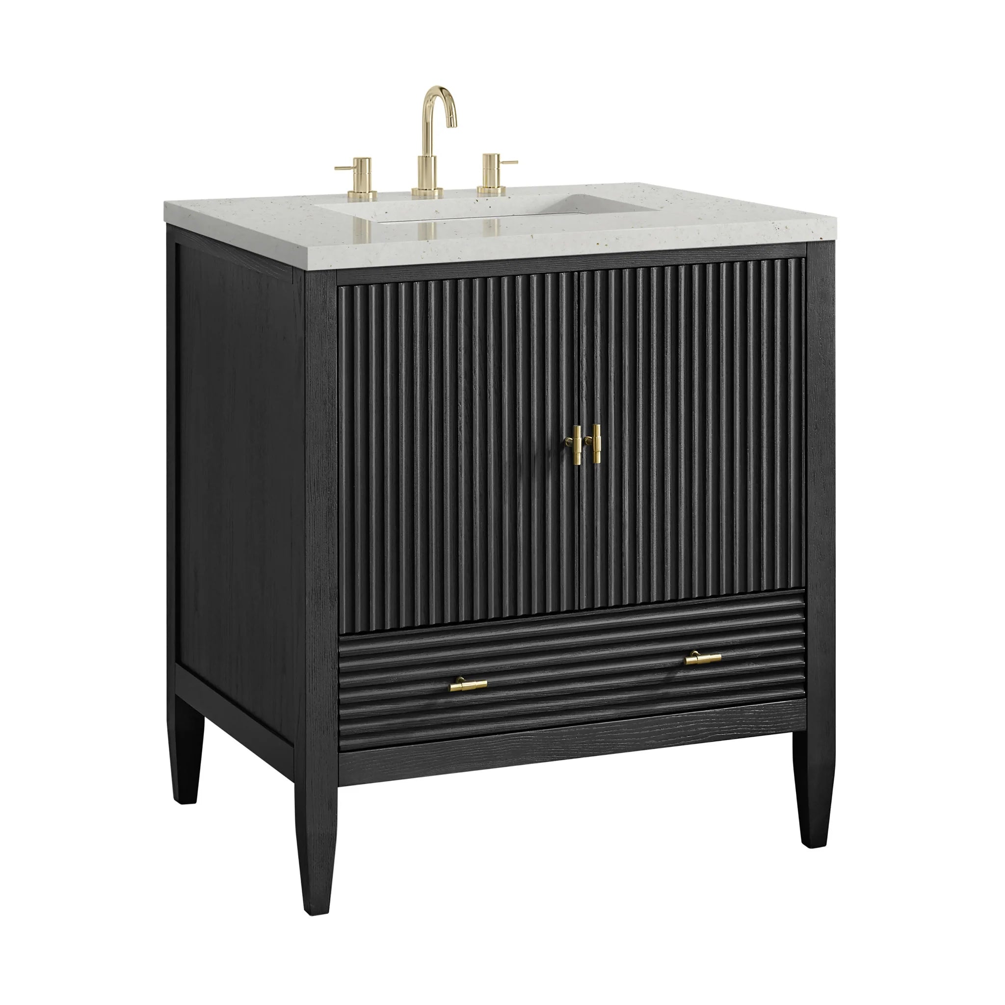 30" Myrrin Single Vanity in Carbon Oak by James Martin Vanities-Lime Delight Silestone 9