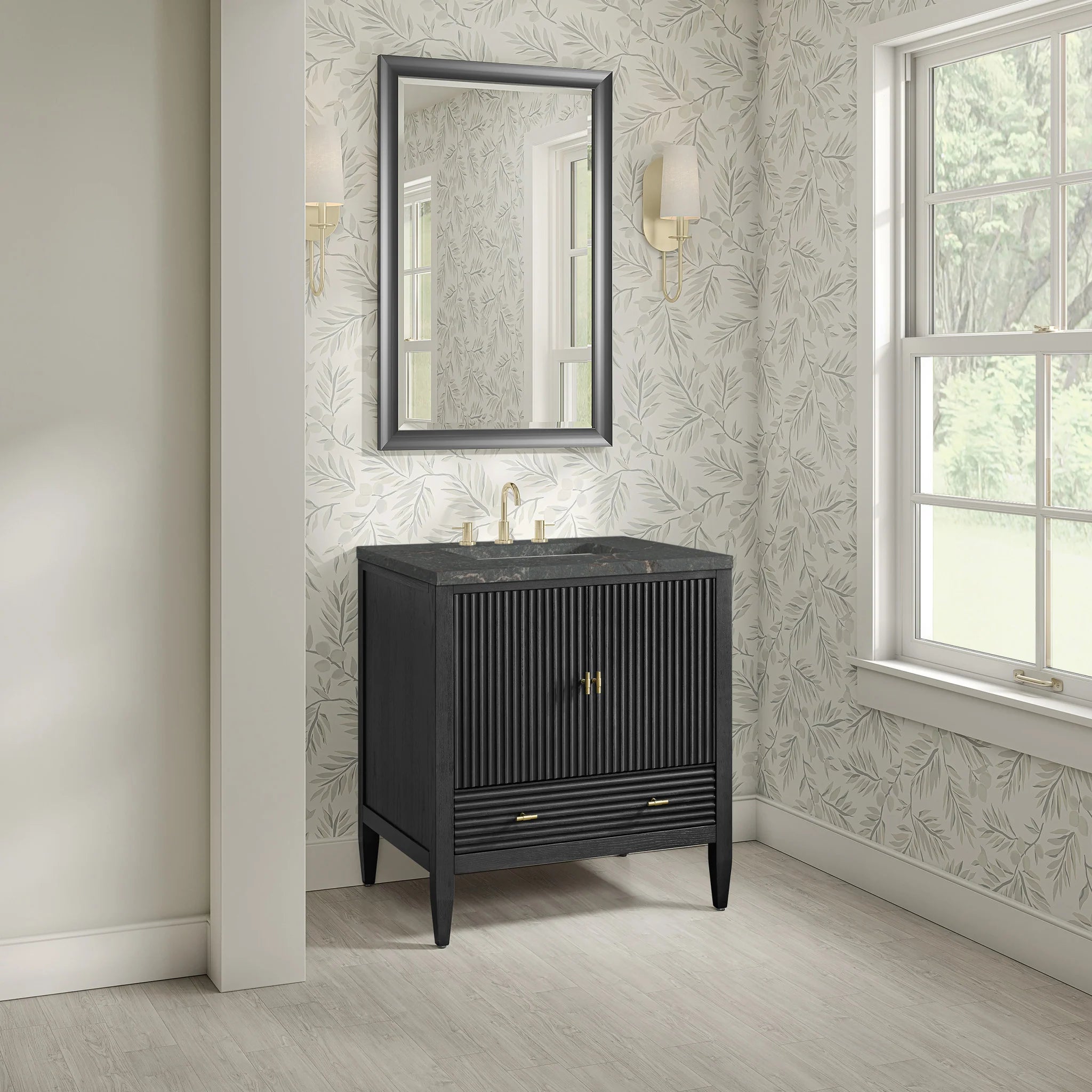 30" Myrrin Single Vanity in Carbon Oak by James Martin Vanities-Parisien Bleu Silestone 2