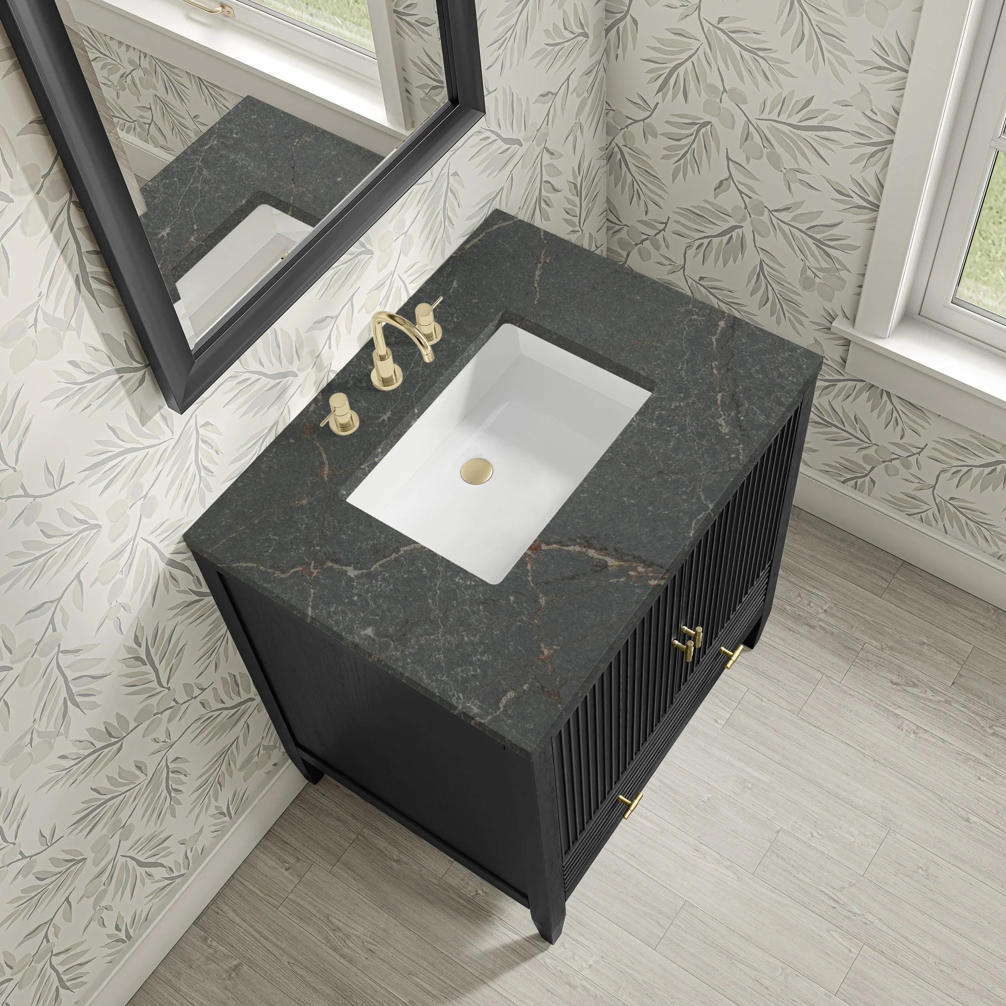 30" Myrrin Single Vanity in Carbon Oak by James Martin Vanities-Parisien Bleu Silestone 5