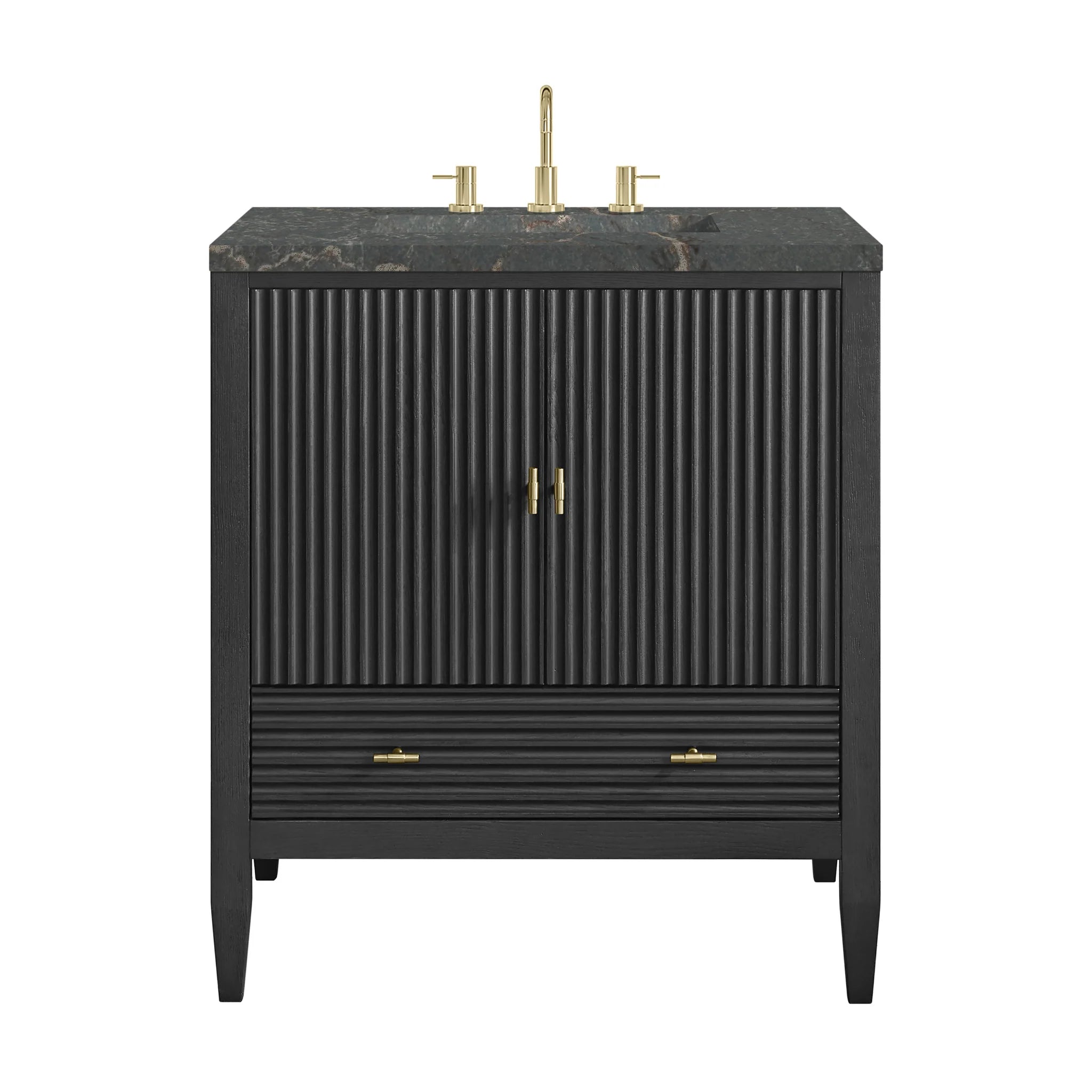 30" Myrrin Single Vanity in Carbon Oak by James Martin Vanities-Parisien Bleu Silestone 