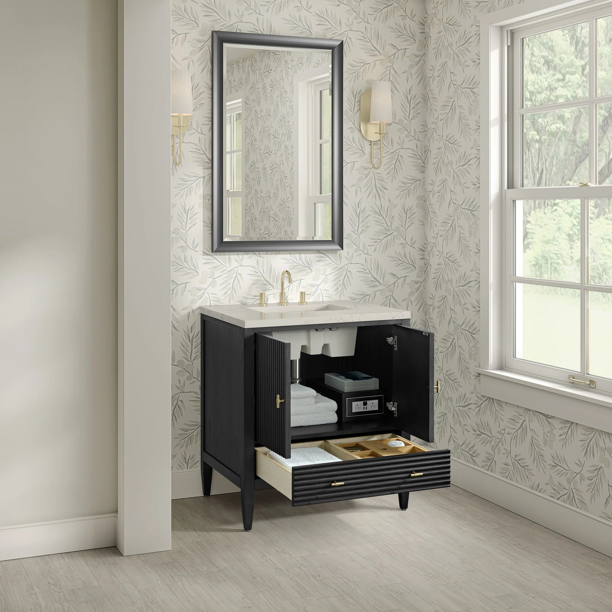 30" Myrrin Single Vanity in Carbon Oak by James Martin Vanities-Siberian Silestone 3