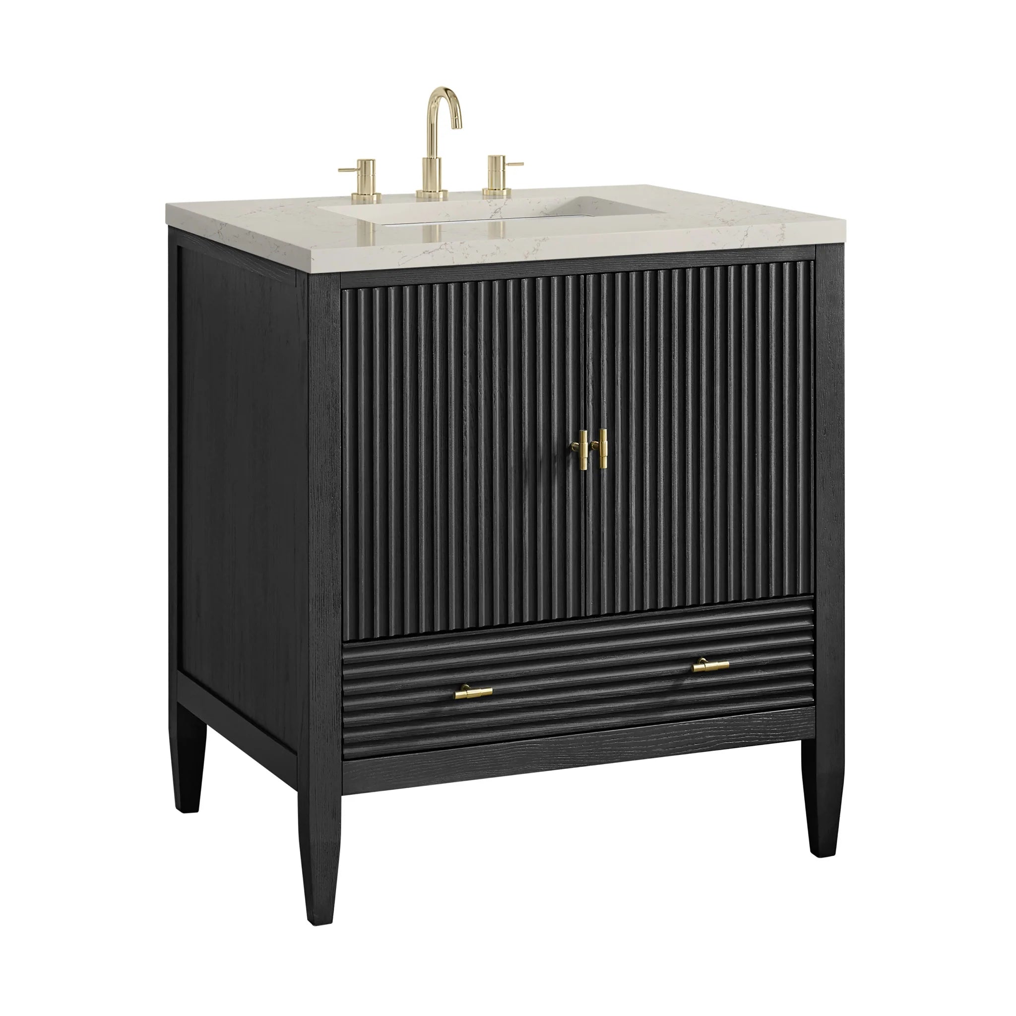 30" Myrrin Single Vanity in Carbon Oak by James Martin Vanities-Siberian Silestone 9