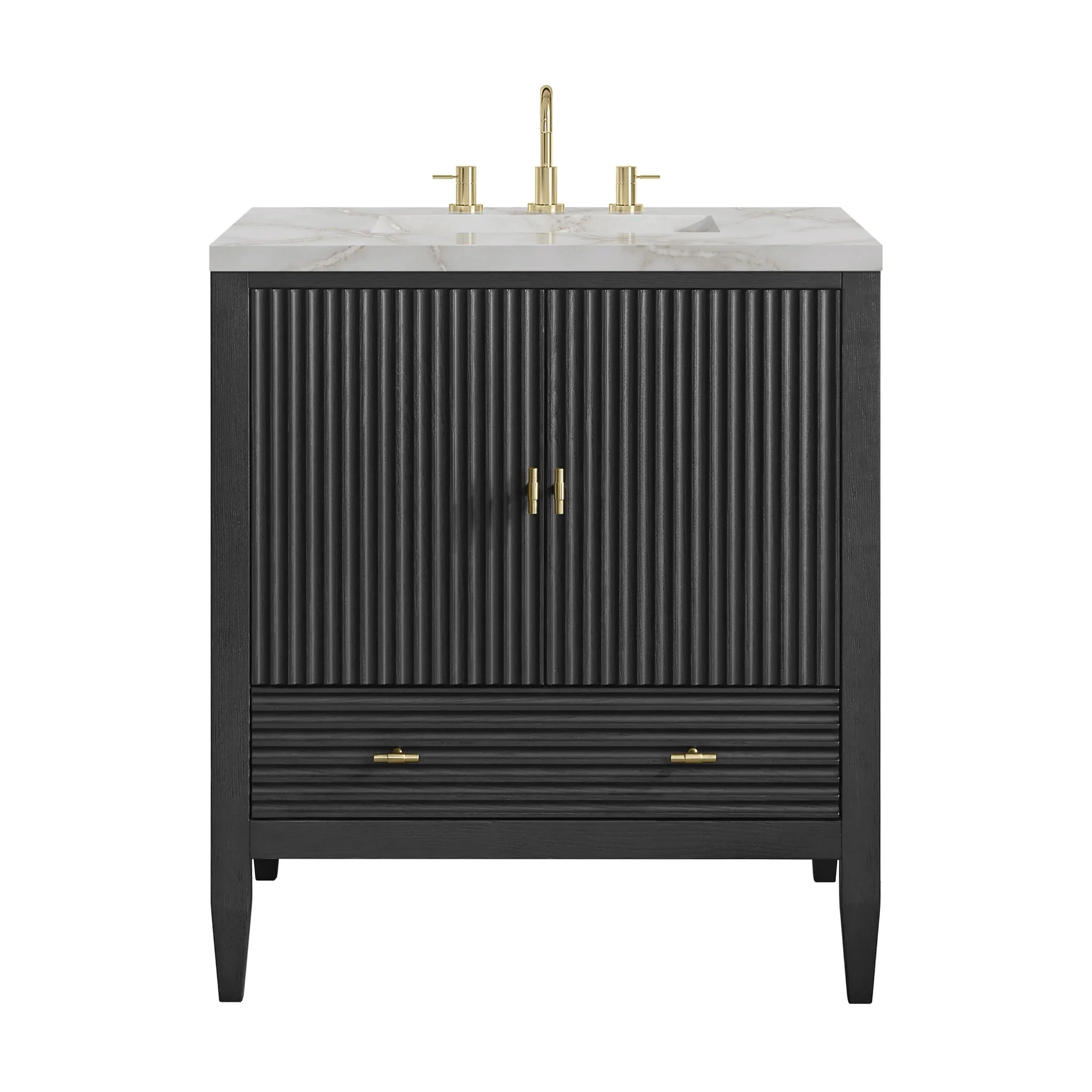 30" Myrrin Single Vanity in Carbon Oak by James Martin Vanities-Victorian Silver Silestone 