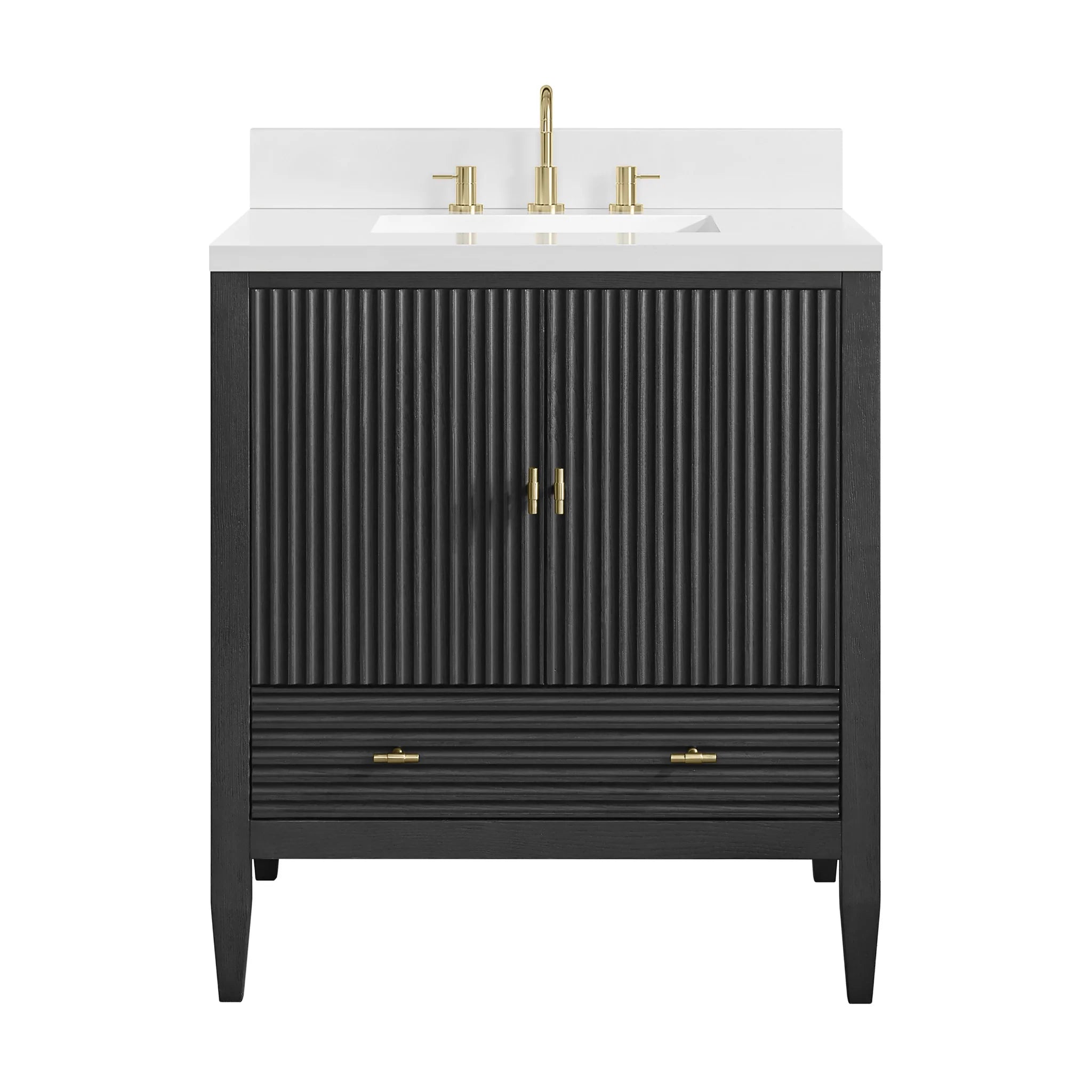 30" Myrrin Single Vanity in Carbon Oak by James Martin Vanities-White Zeus Silestone 1