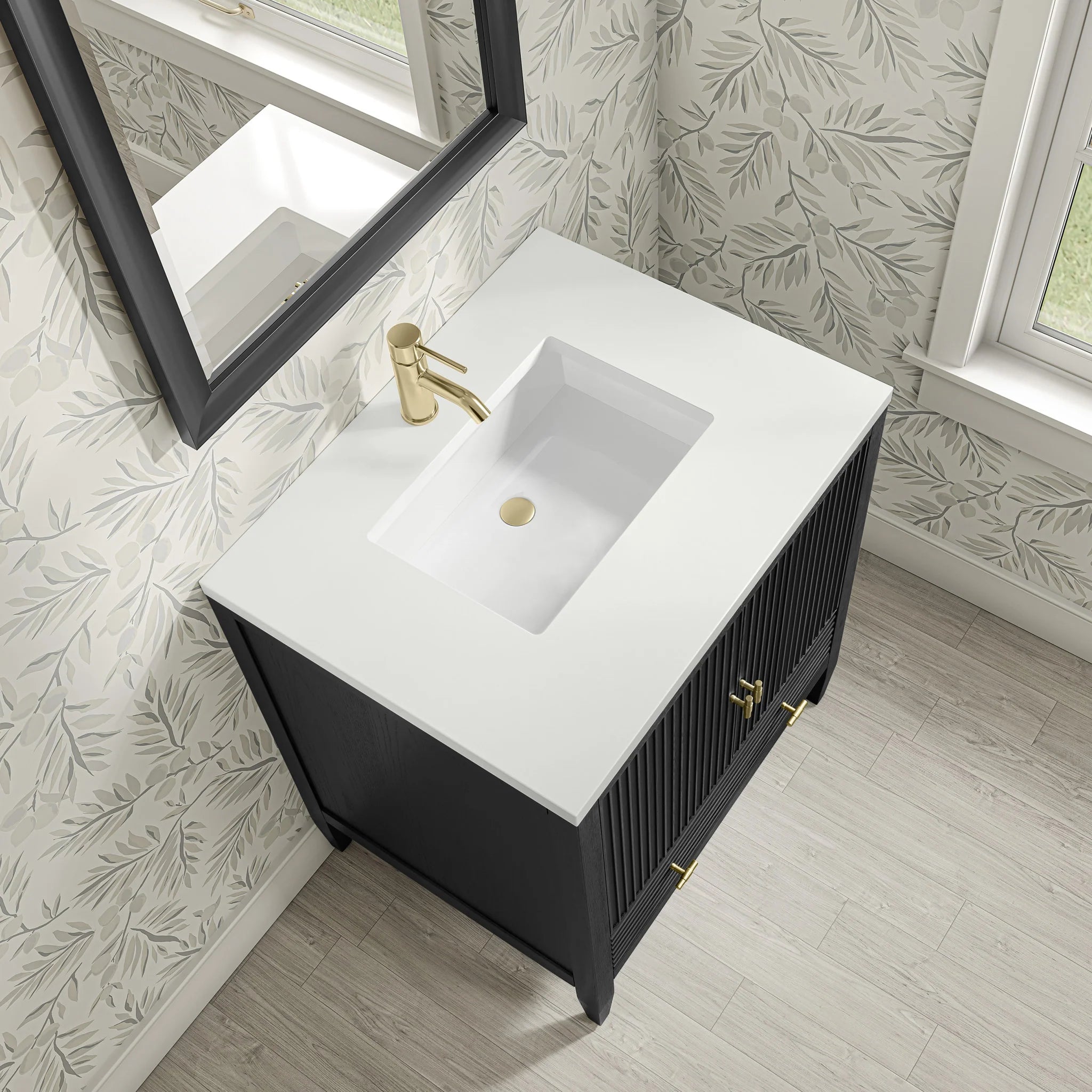 30" Myrrin Single Vanity in Carbon Oak by James Martin Vanities-White Zeus Silestone & Backsplash 9