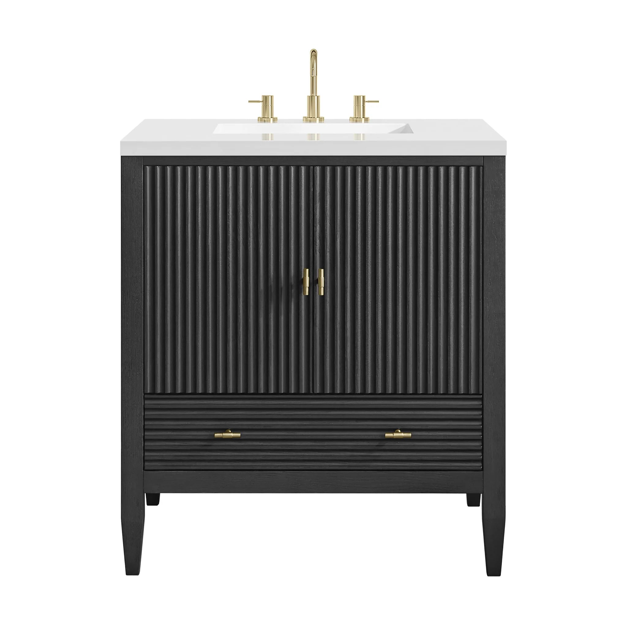 30" Myrrin Single Vanity in Carbon Oak by James Martin Vanities-White Zeus Silestone 