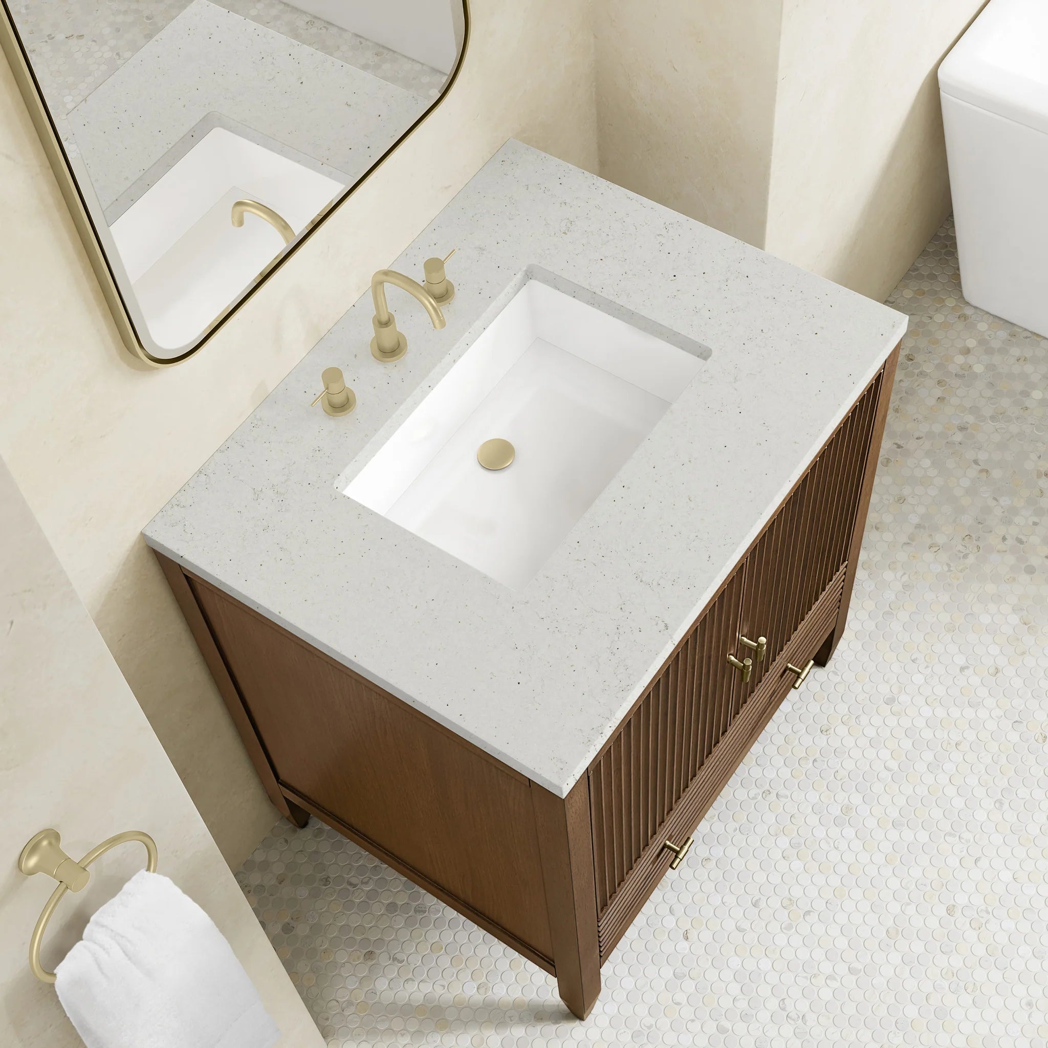 30" Myrrin Single Vanity in Mid-Century Walnut by James Martin Vanities-Lime Delight Silestone 5