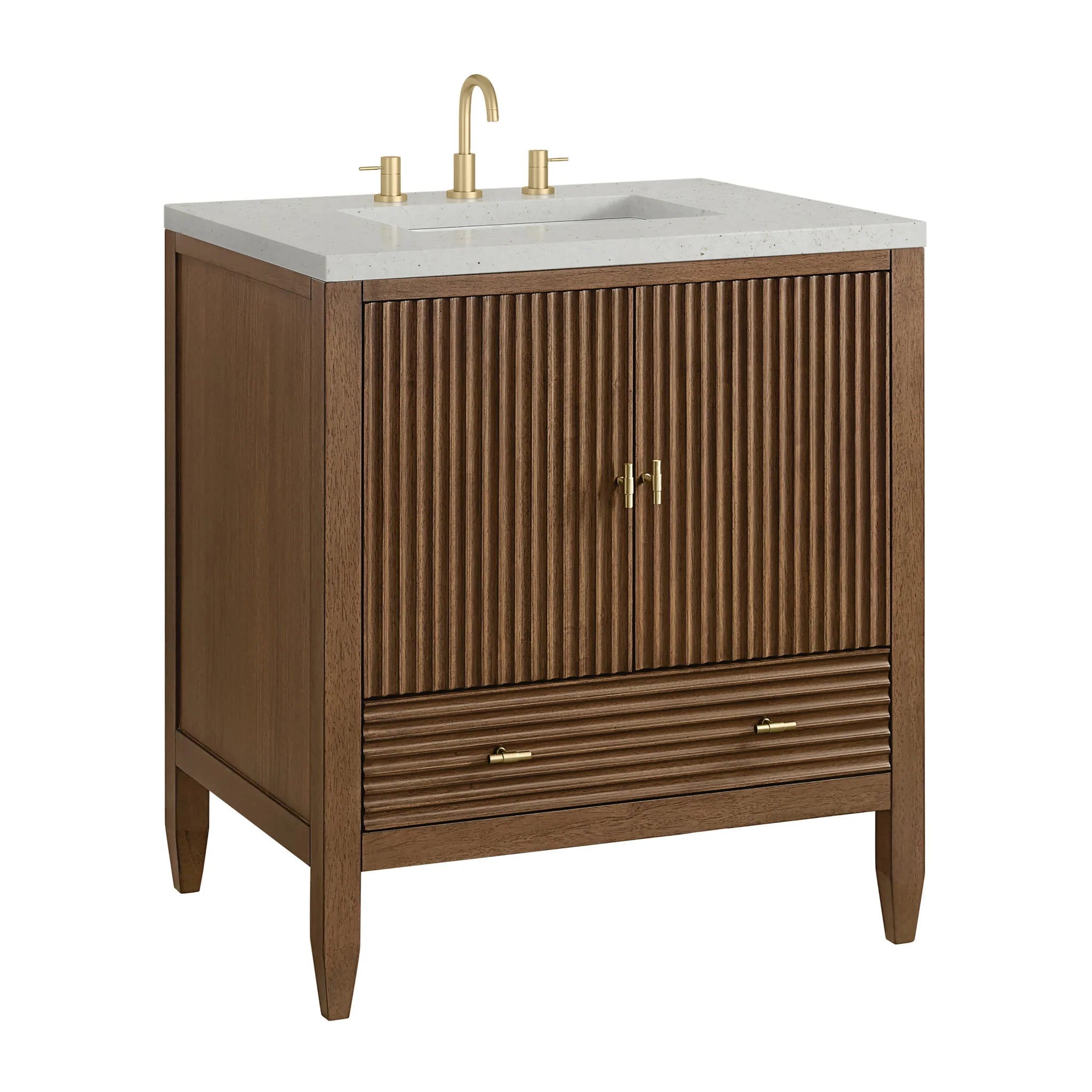 30" Myrrin Single Vanity in Mid-Century Walnut by James Martin Vanities-Lime Delight Silestone 9