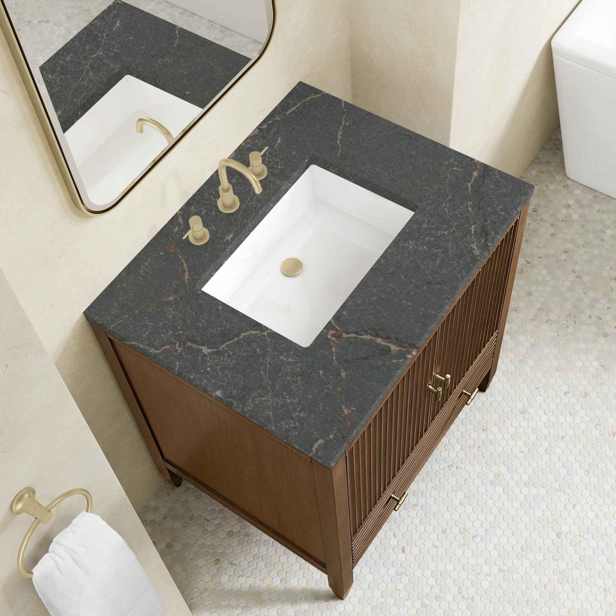 30" Myrrin Single Vanity in Mid-Century Walnut by James Martin Vanities-Parisien Bleu Silestone 5