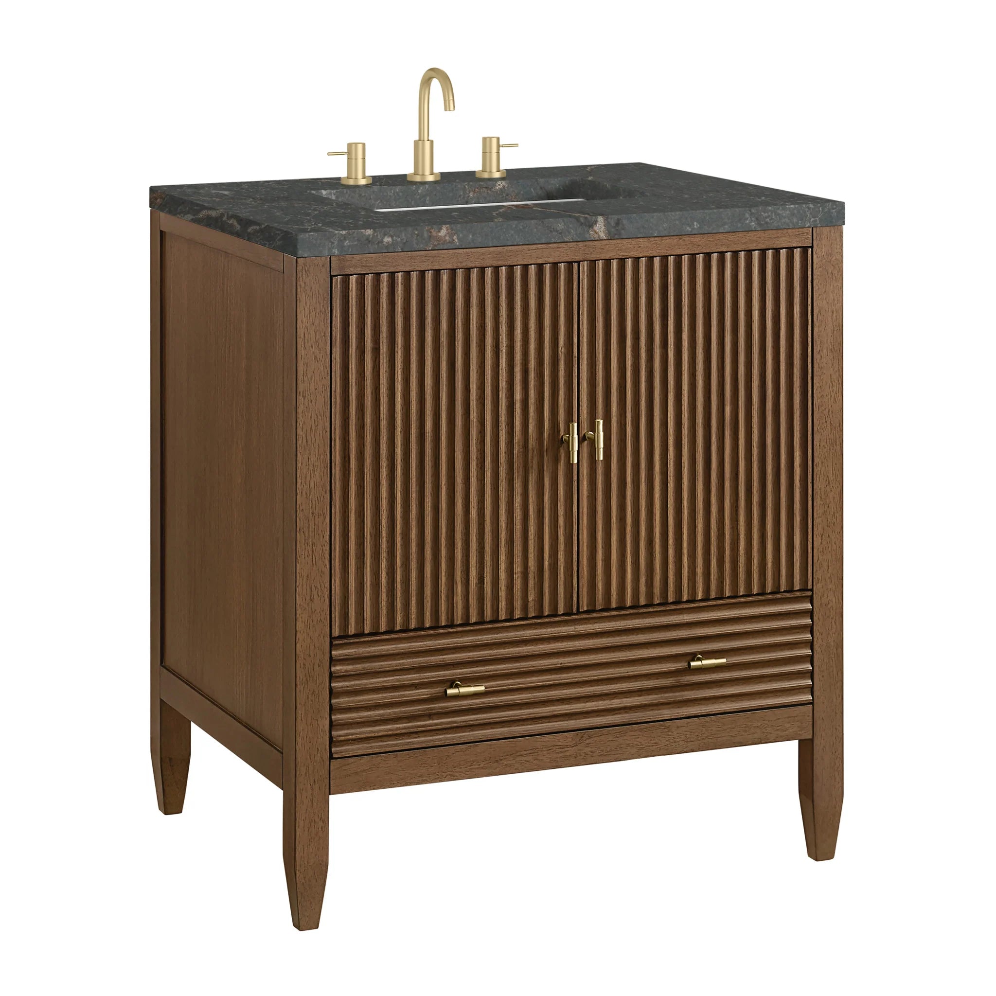 30" Myrrin Single Vanity in Mid-Century Walnut by James Martin Vanities-Parisien Bleu Silestone 9