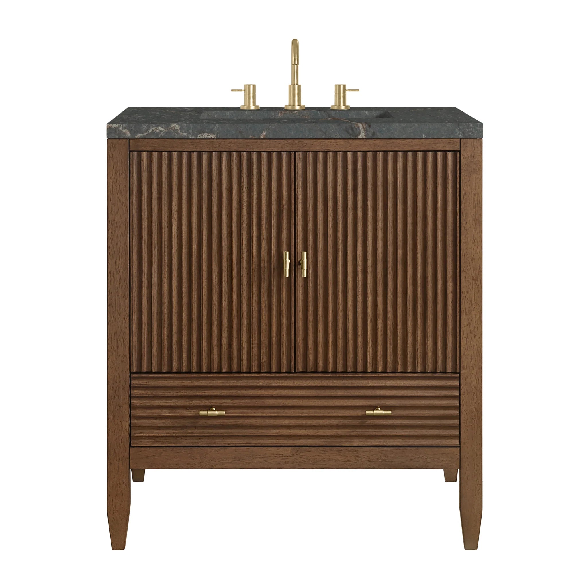 30" Myrrin Single Vanity in Mid-Century Walnut by James Martin Vanities-Parisien Bleu Silestone 