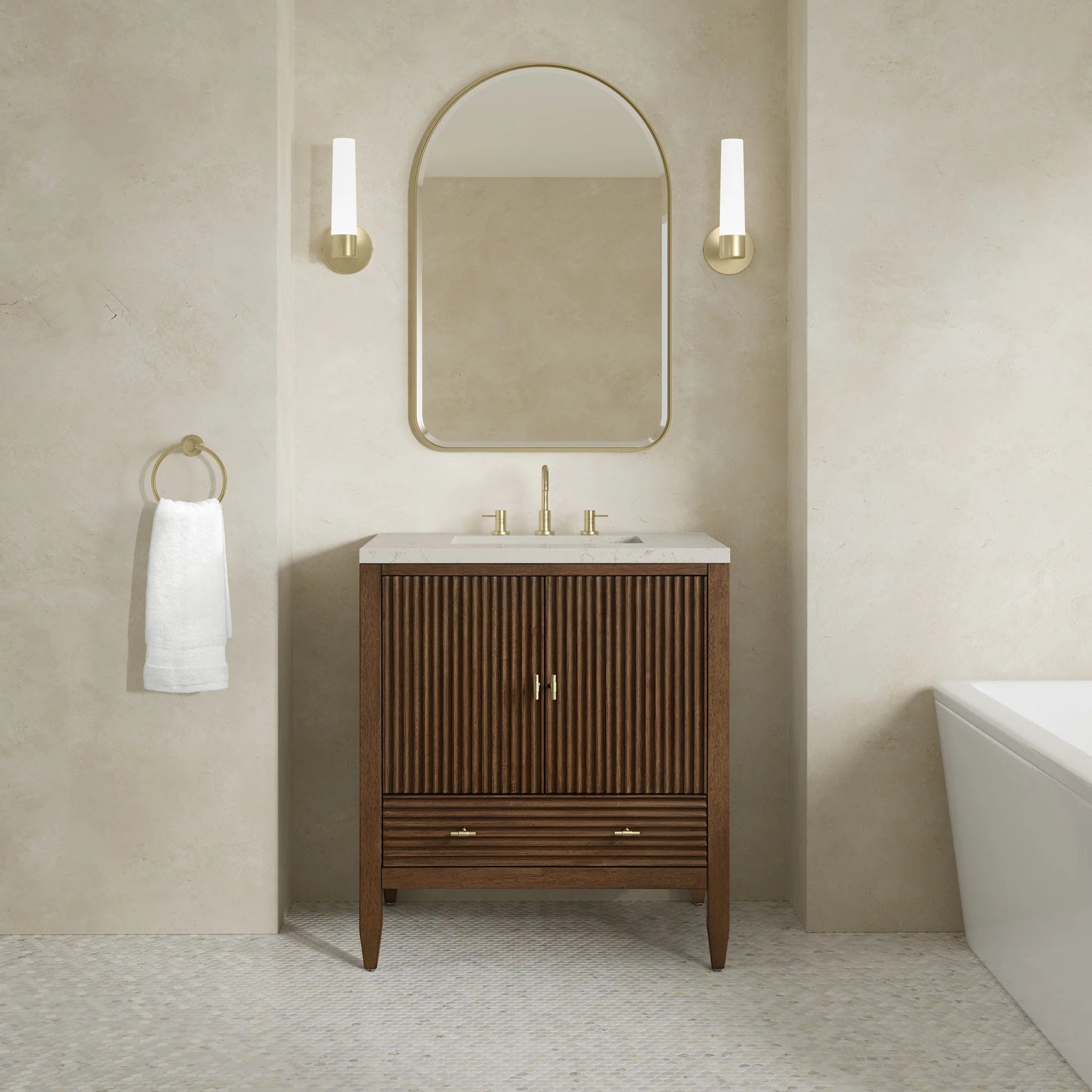 30" Myrrin Single Vanity in Mid-Century Walnut by James Martin Vanities-Siberian Silestone 1