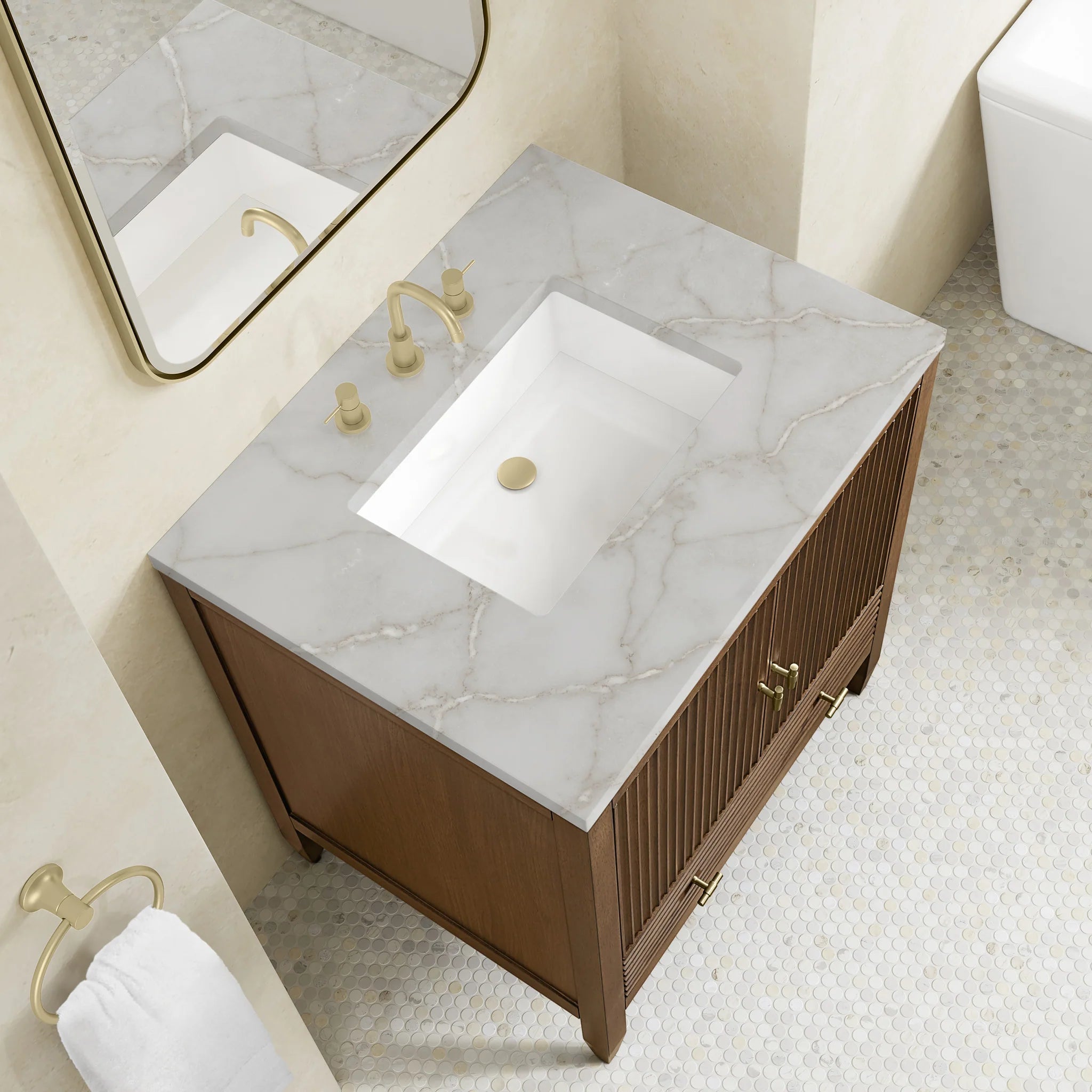 30" Myrrin Single Vanity in Mid-Century Walnut by James Martin Vanities-Victorian Silver Silestone 5