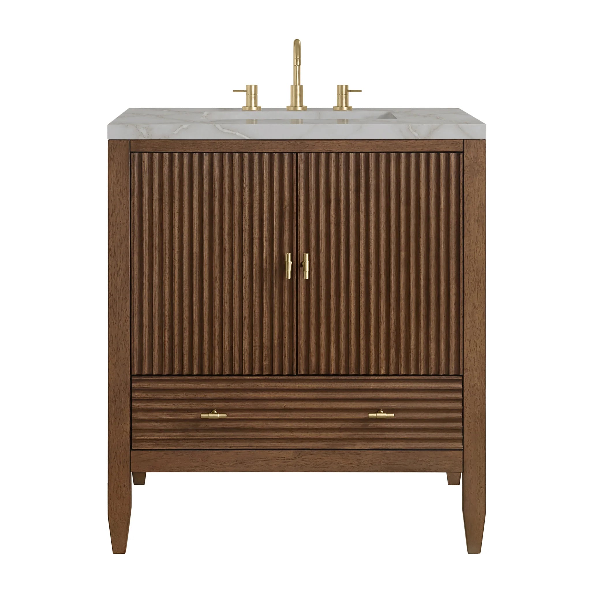30" Myrrin Single Vanity in Mid-Century Walnut by James Martin Vanities-Victorian Silver Silestone 