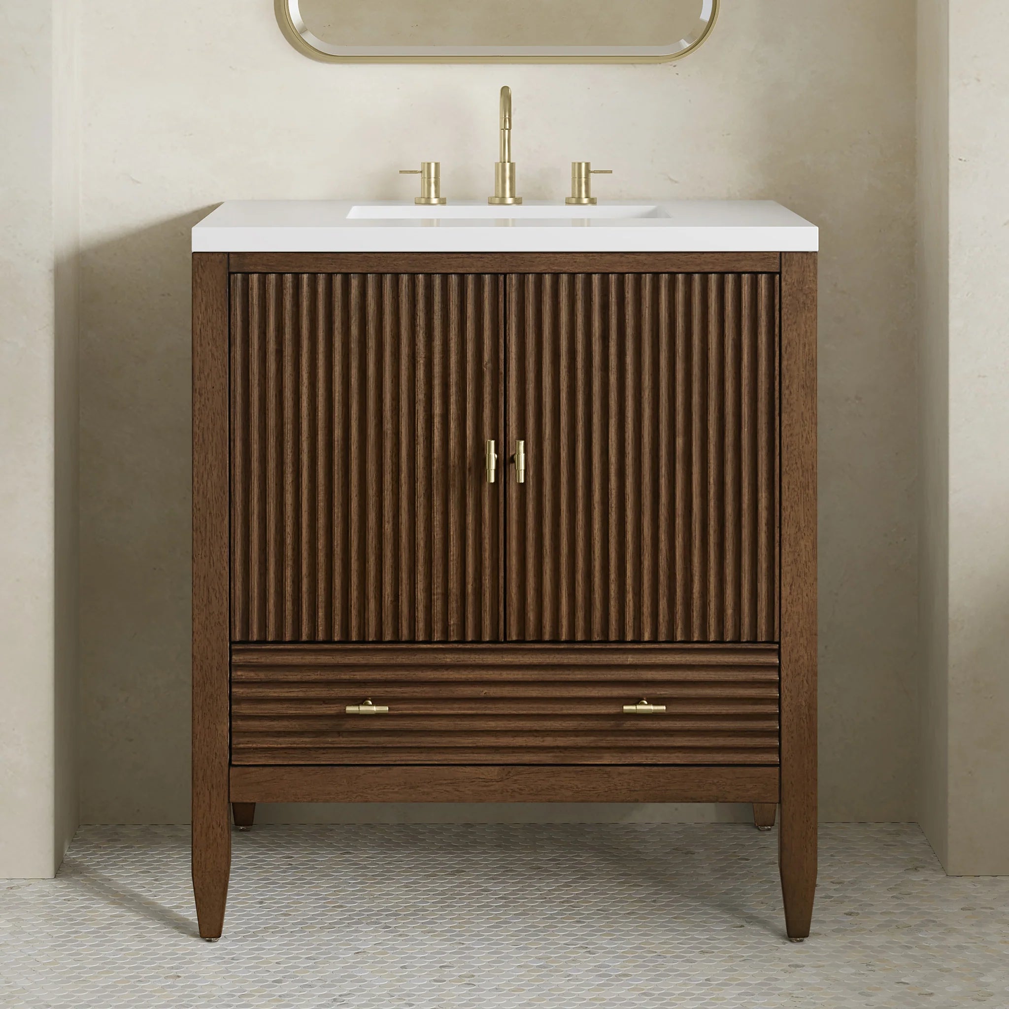 30" Myrrin Single Vanity in Mid-Century Walnut by James Martin Vanities-White Zeus Silestone 2