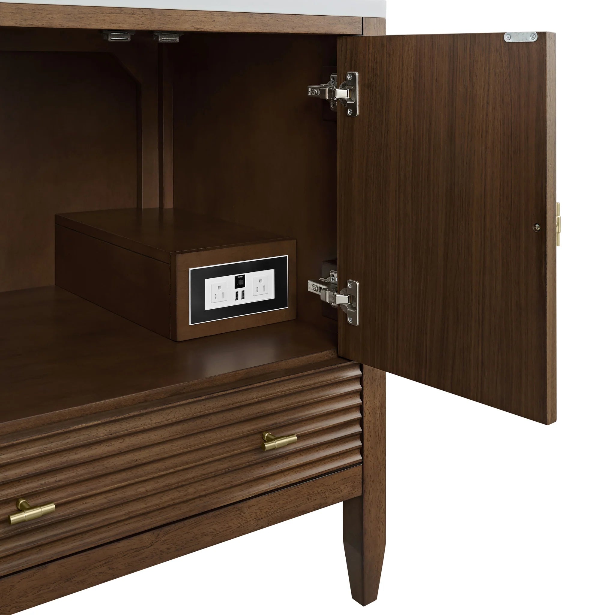 30" Myrrin Single Vanity in Mid-Century Walnut by James Martin Vanities-White Zeus Silestone & Backsplash 16