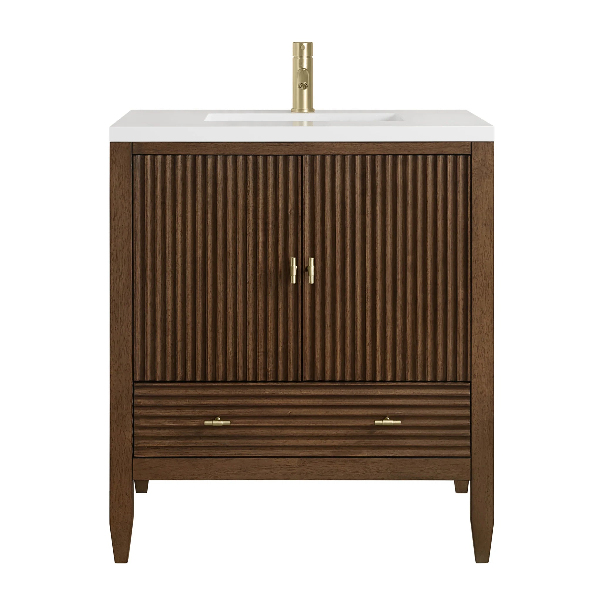 30" Myrrin Single Vanity in Mid-Century Walnut by James Martin Vanities-White Zeus Silestone & Backsplash 