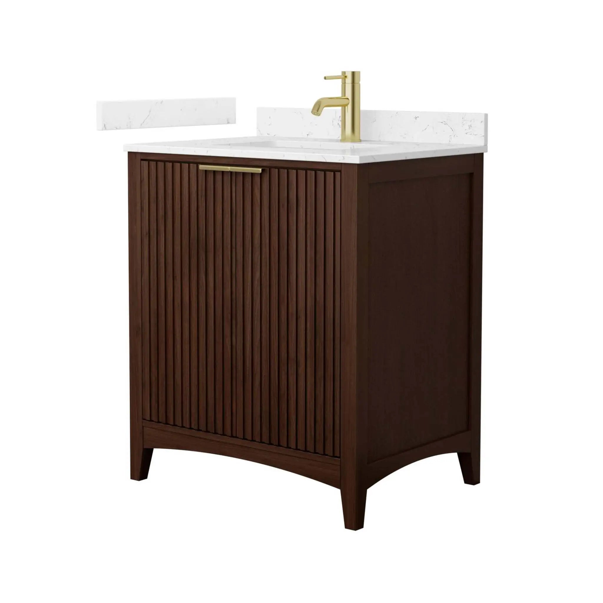 30" Palmilla Single Bathroom Vanity in Dark Walnut with Brushed Gold Trim by Wyndham
