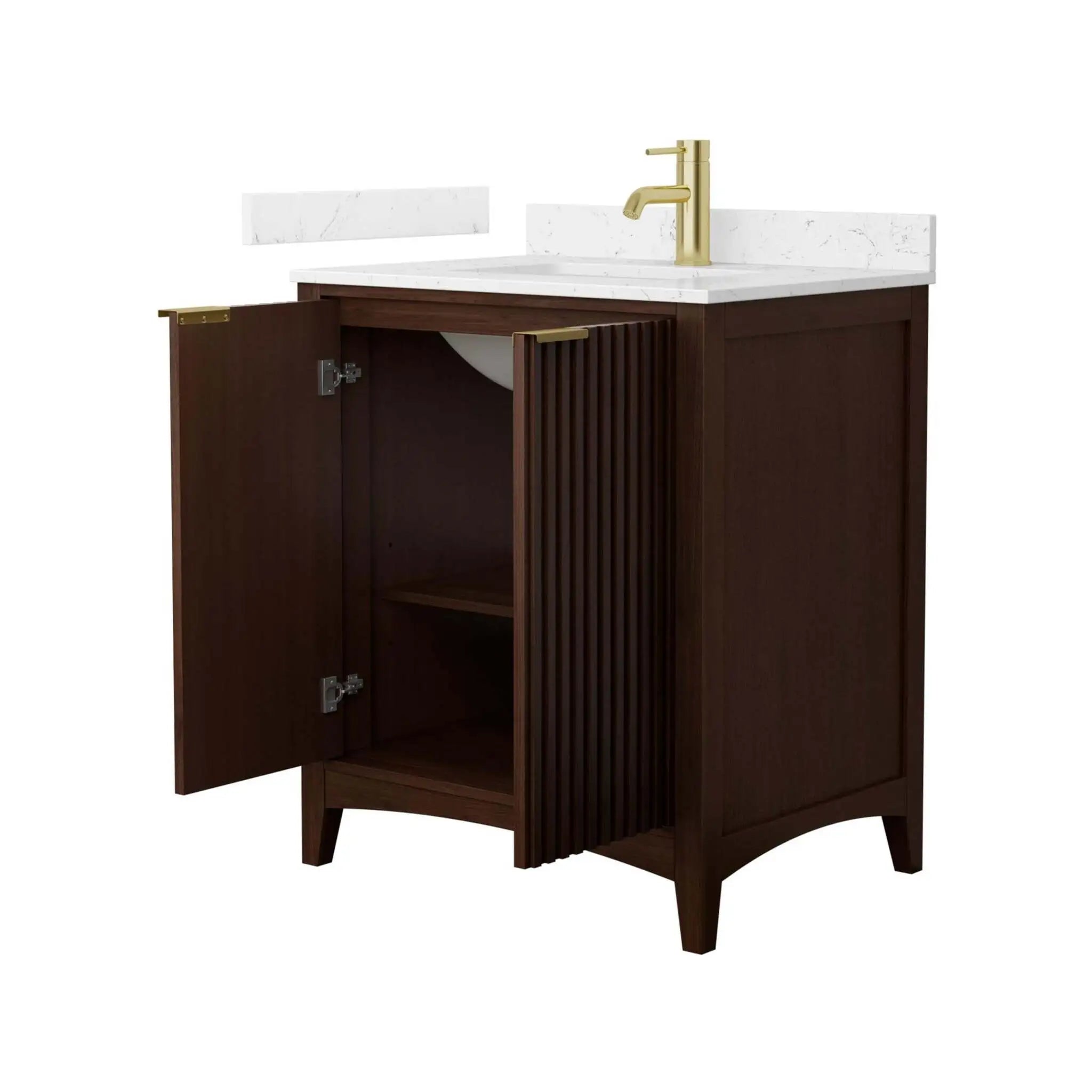 30" Palmilla Single Bathroom Vanity in Dark Walnut with Brushed Gold Trim by Wyndham