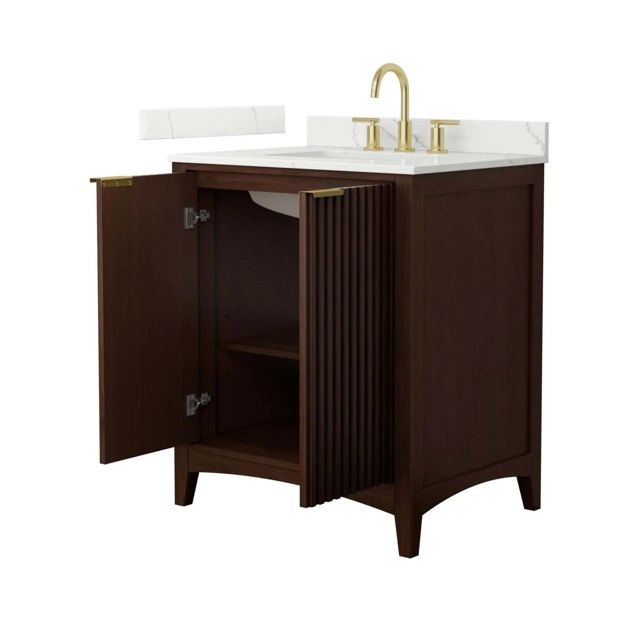 30" Palmilla Single Bathroom Vanity in Dark Walnut with Brushed Gold Trim by Wyndham