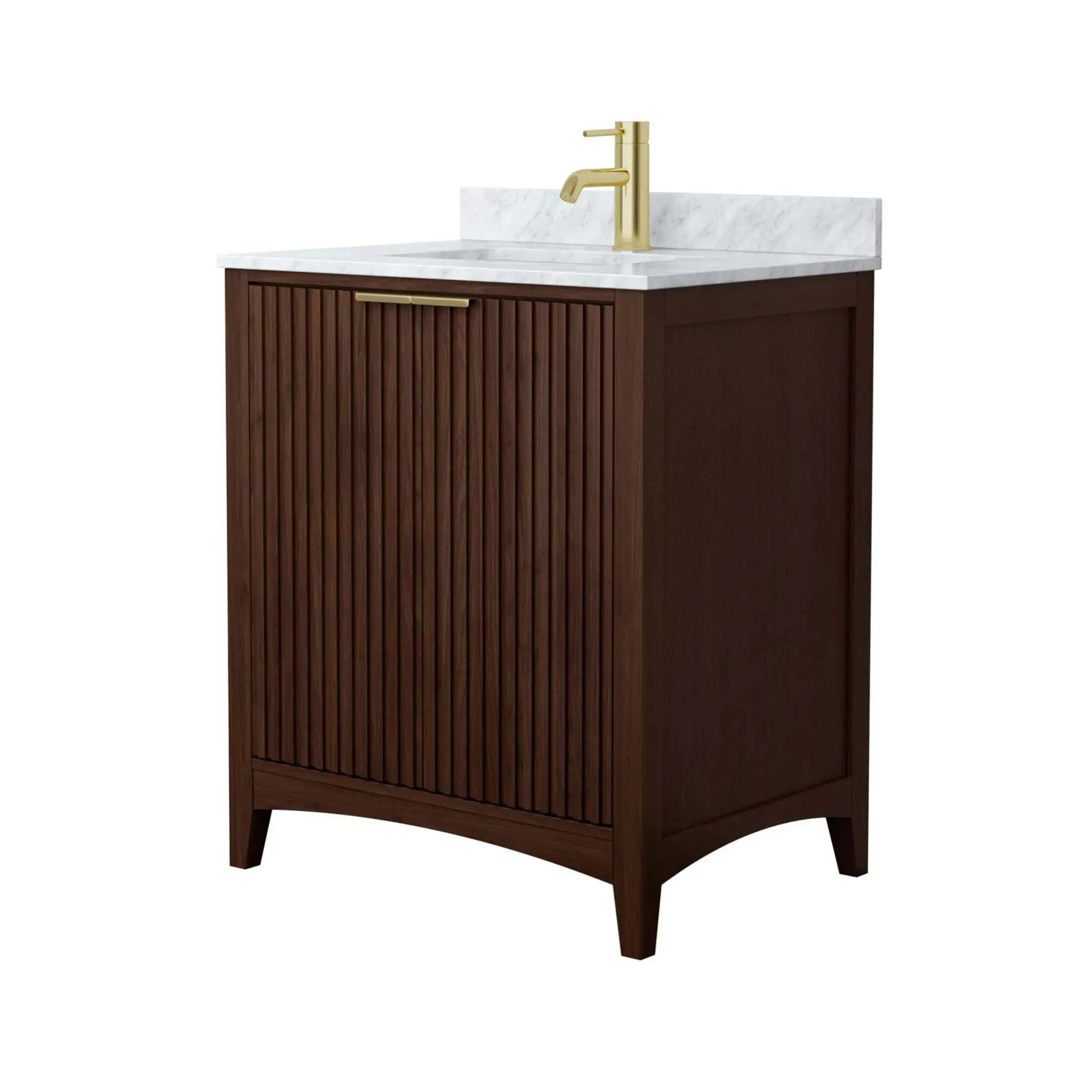 30" Palmilla Single Bathroom Vanity in Dark Walnut with Brushed Gold Trim by Wyndham