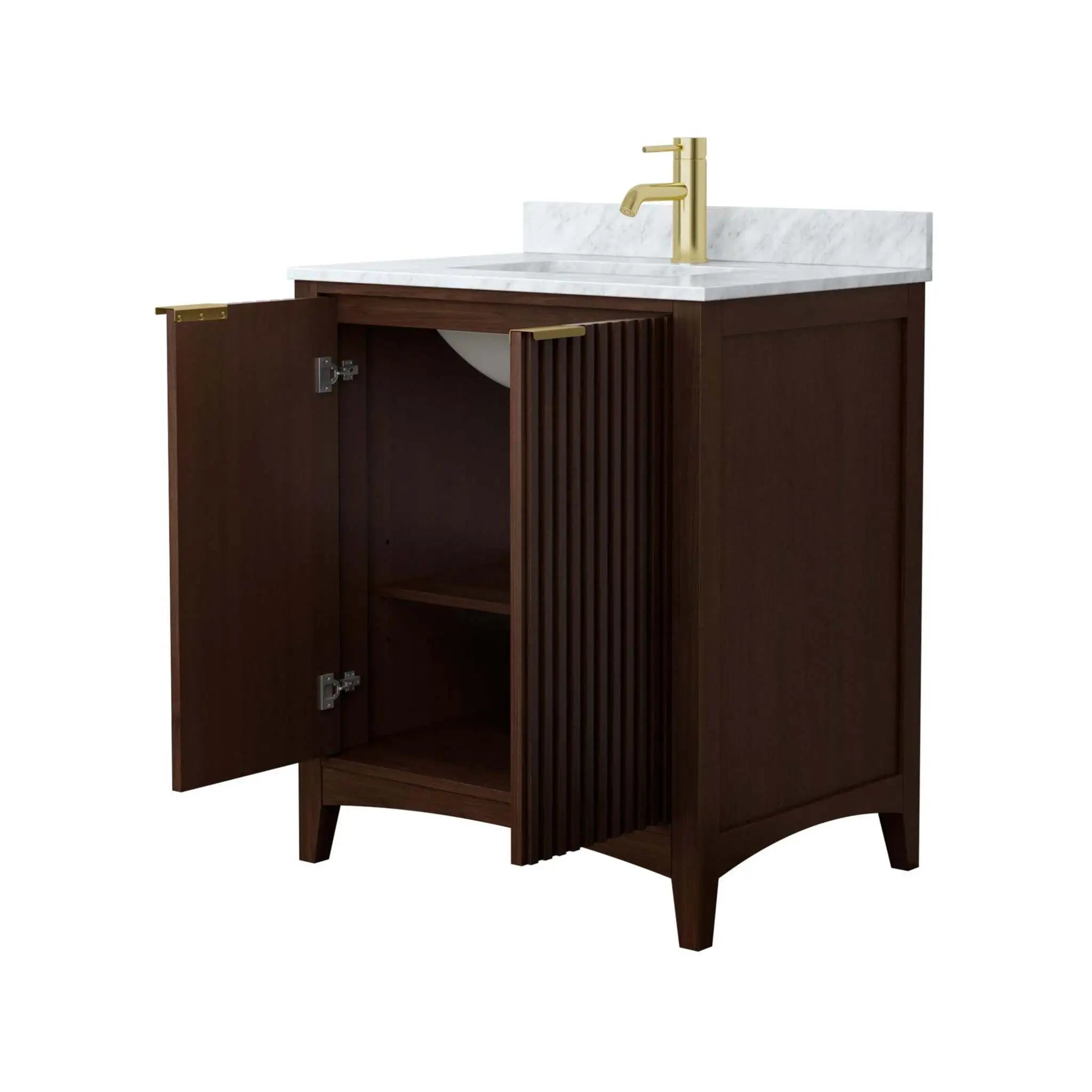 30" Palmilla Single Bathroom Vanity in Dark Walnut with Brushed Gold Trim by Wyndham