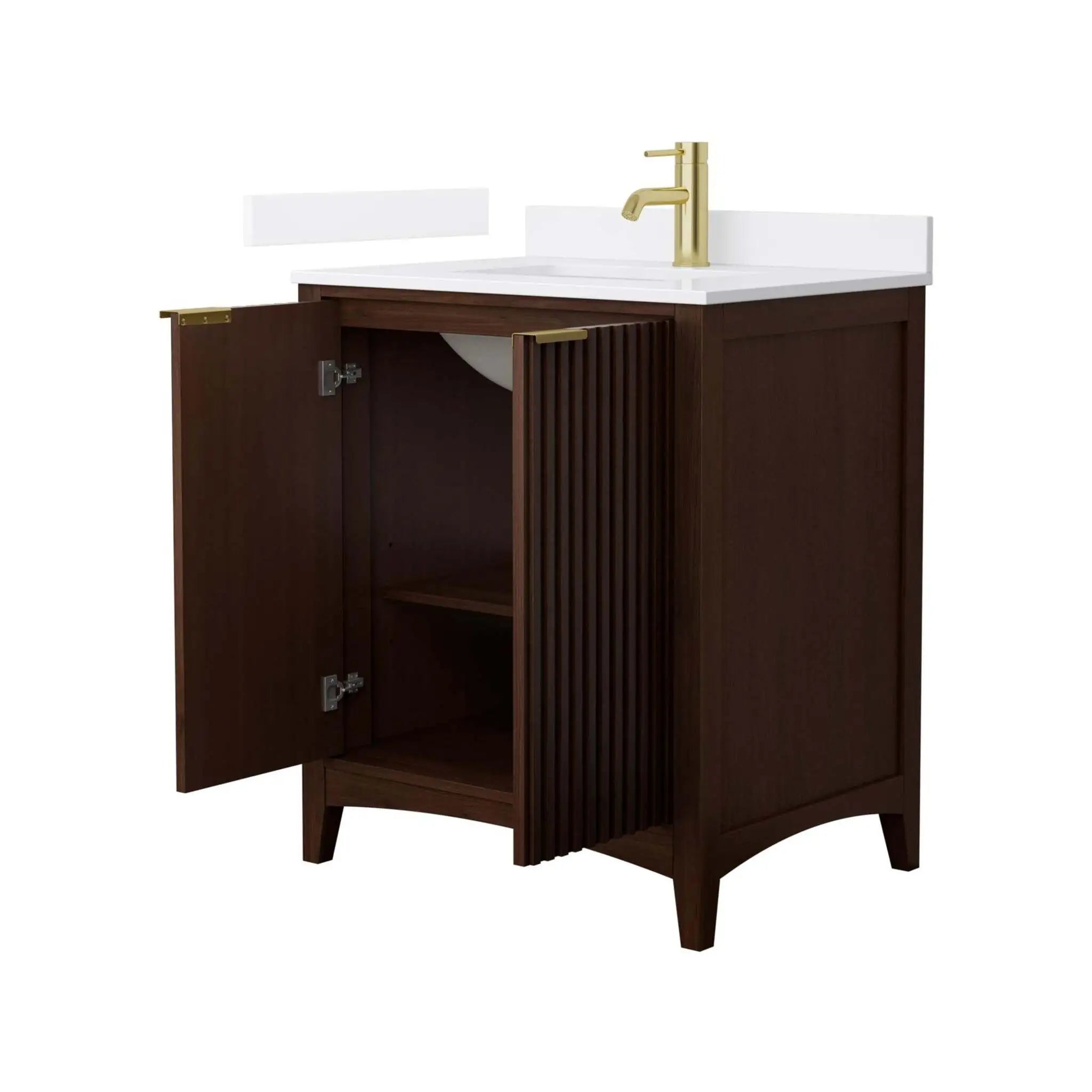 30" Palmilla Single Bathroom Vanity in Dark Walnut with Brushed Gold Trim by Wyndham