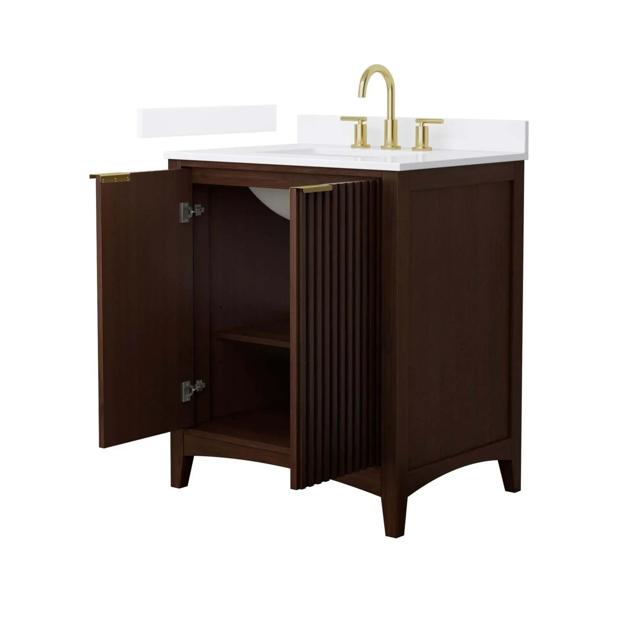 30" Palmilla Single Bathroom Vanity in Dark Walnut with Brushed Gold Trim by Wyndham