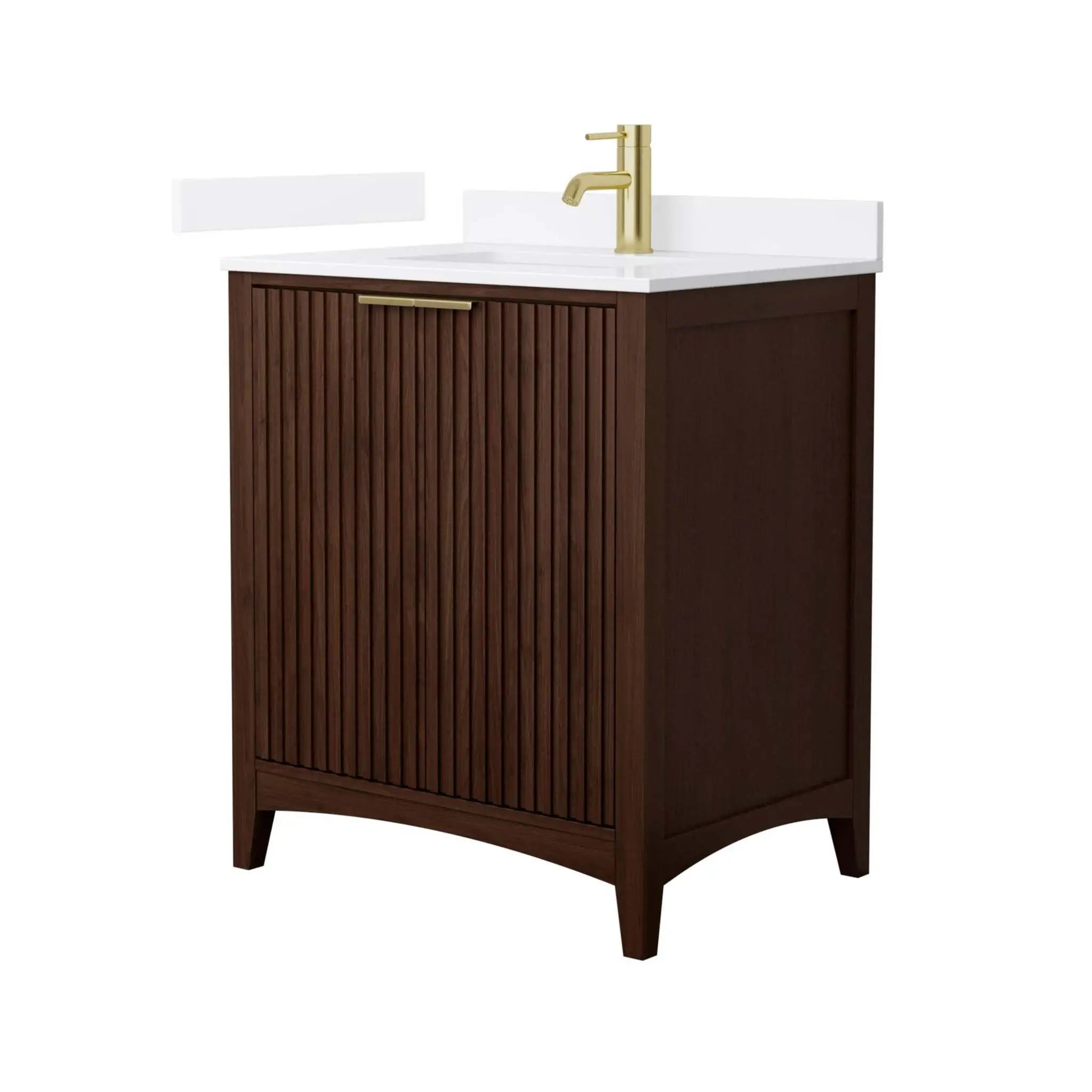 30" Palmilla Single Bathroom Vanity in Dark Walnut with Brushed Gold Trim by Wyndham