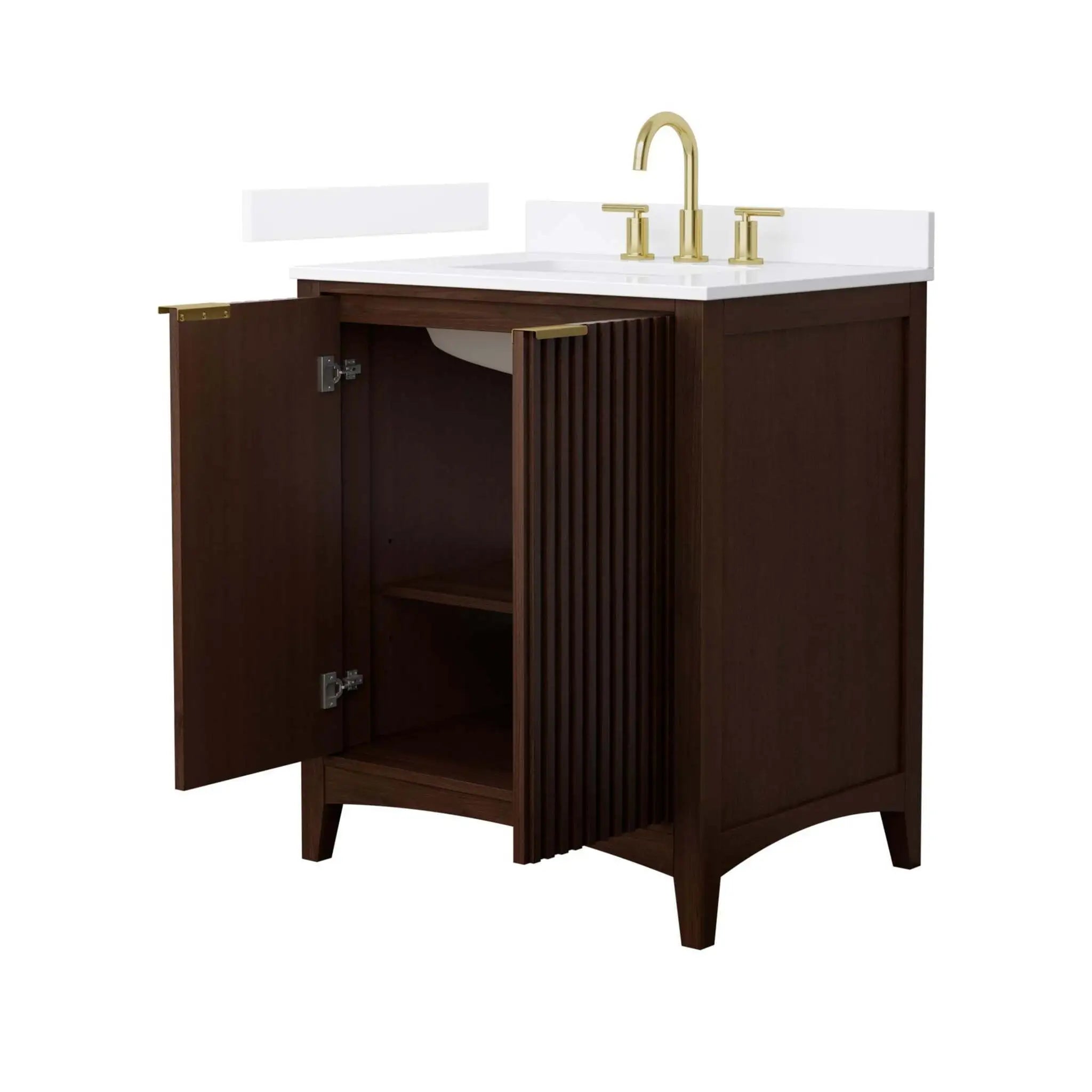 30" Palmilla Single Bathroom Vanity in Dark Walnut with Brushed Gold Trim by Wyndham