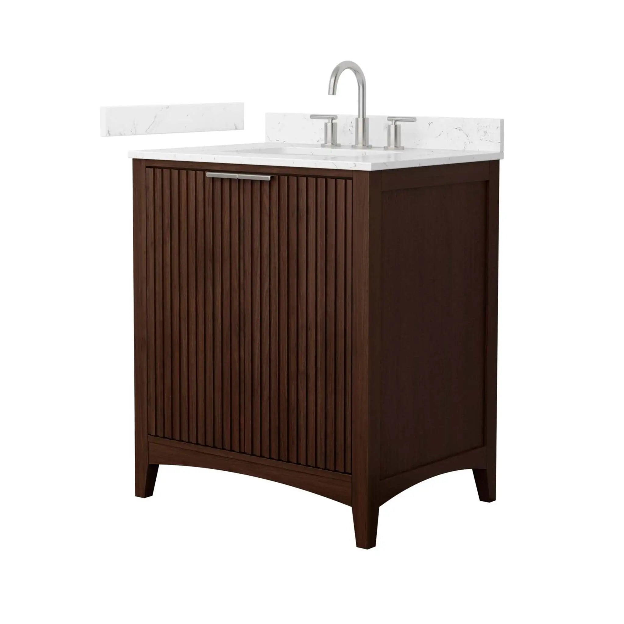 30" Palmilla Single Bathroom Vanity in Dark Walnut with Brushed Nickel Trim by Wyndham
