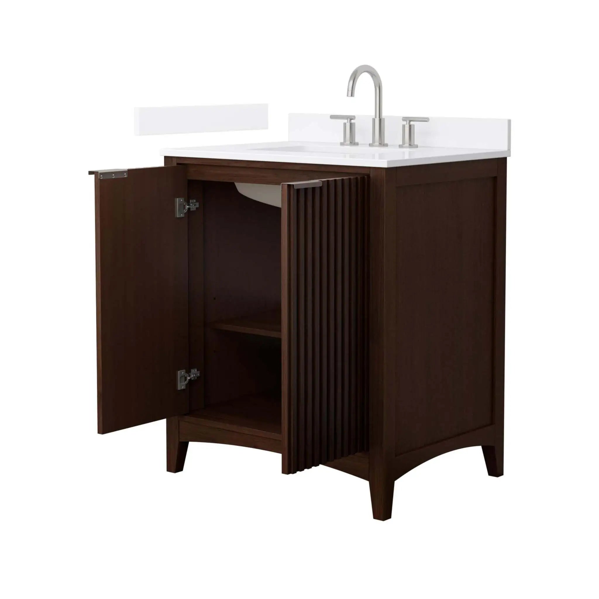 30" Palmilla Single Bathroom Vanity in Dark Walnut with Brushed Nickel Trim by Wyndham