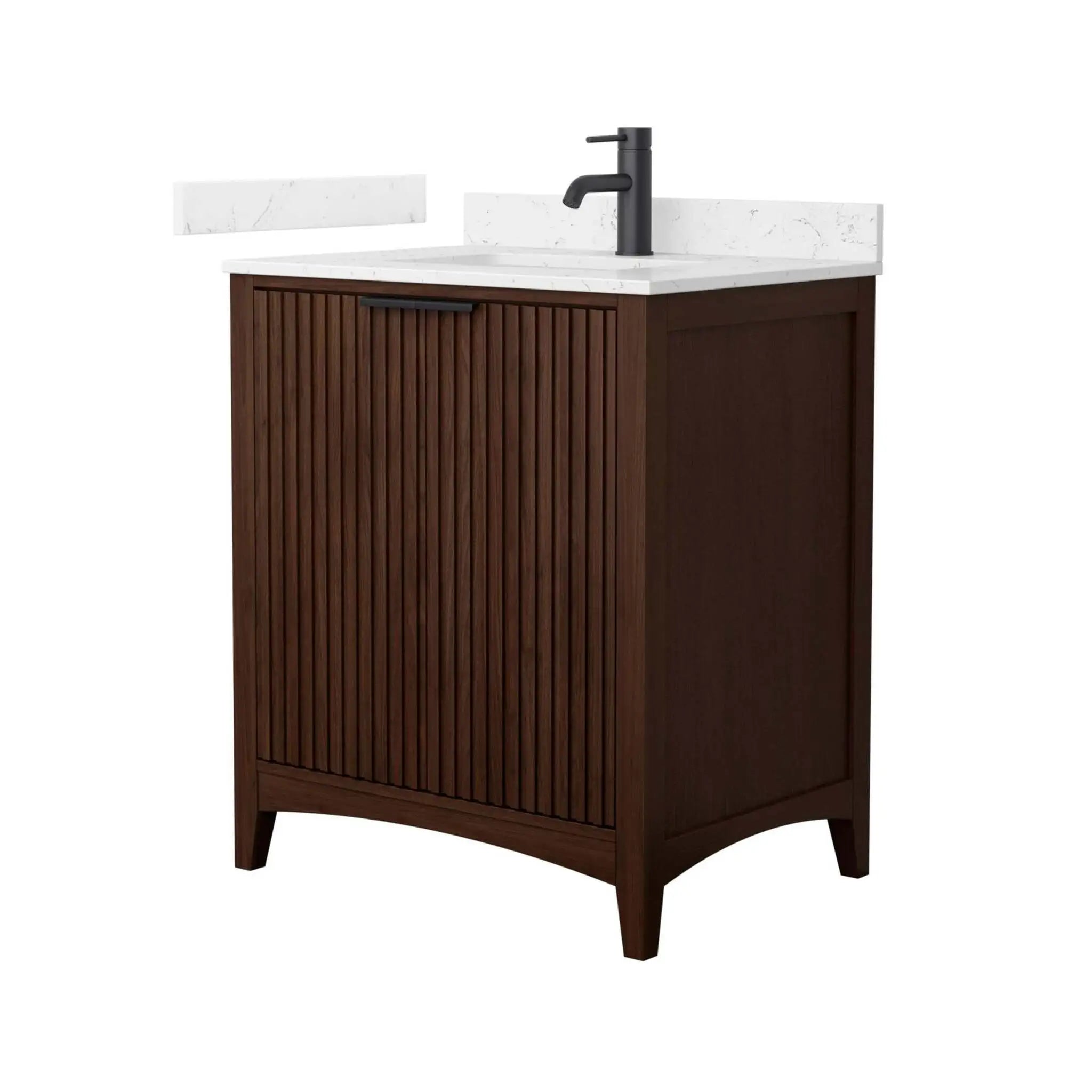 30" Palmilla Single Bathroom Vanity in Dark Walnut with Matte Black Trim by Wyndham