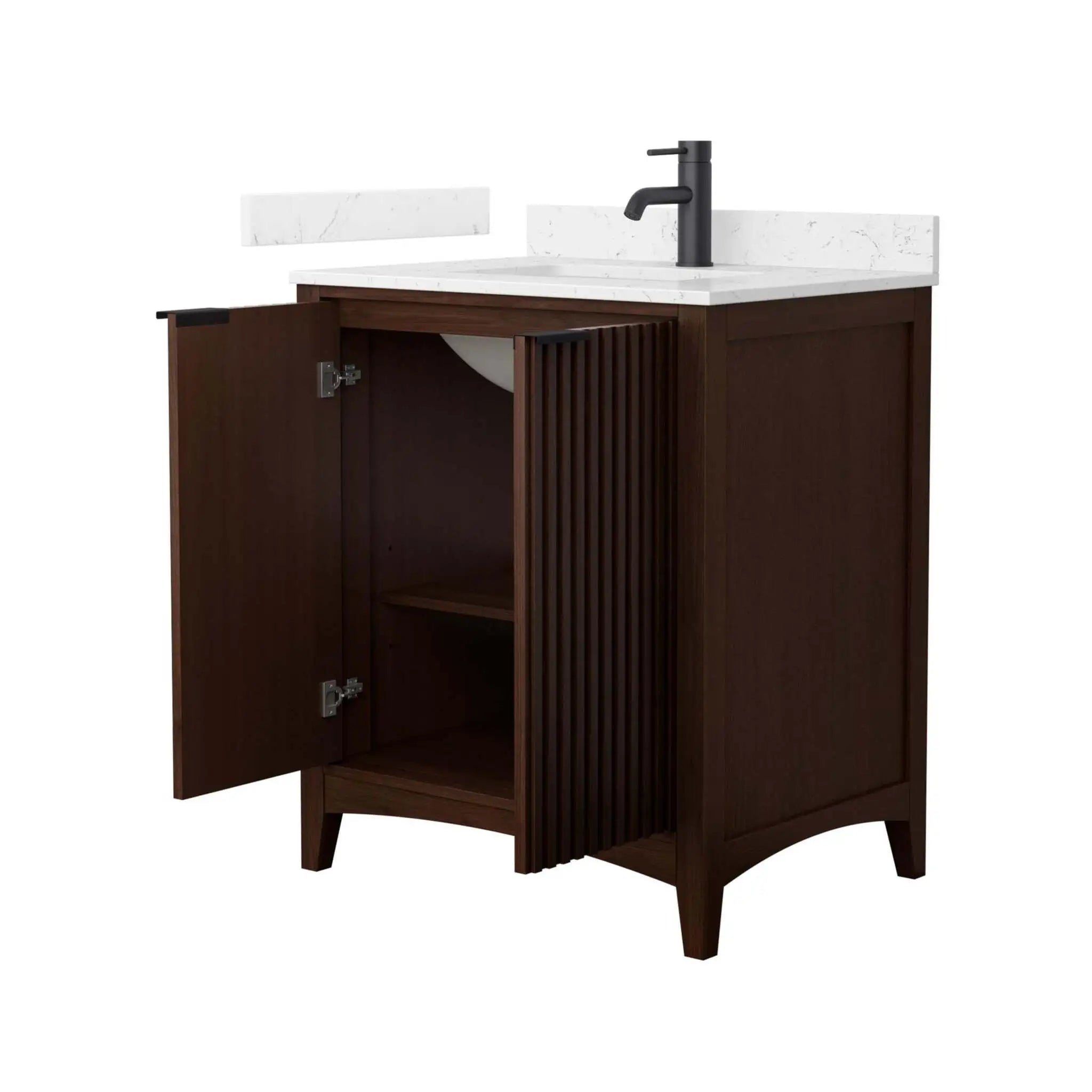 30" Palmilla Single Bathroom Vanity in Dark Walnut with Matte Black Trim by Wyndham