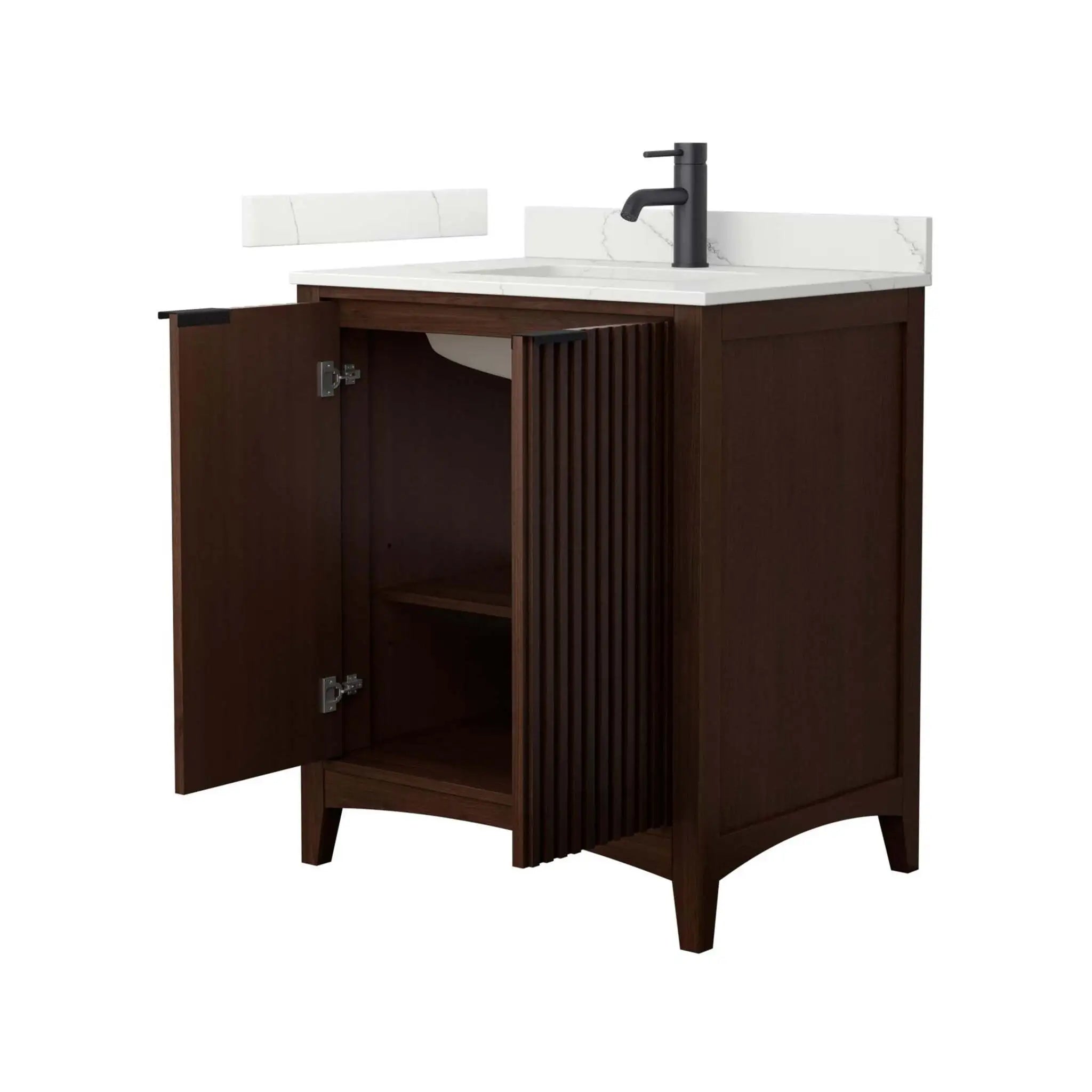 30" Palmilla Single Bathroom Vanity in Dark Walnut with Matte Black Trim by Wyndham