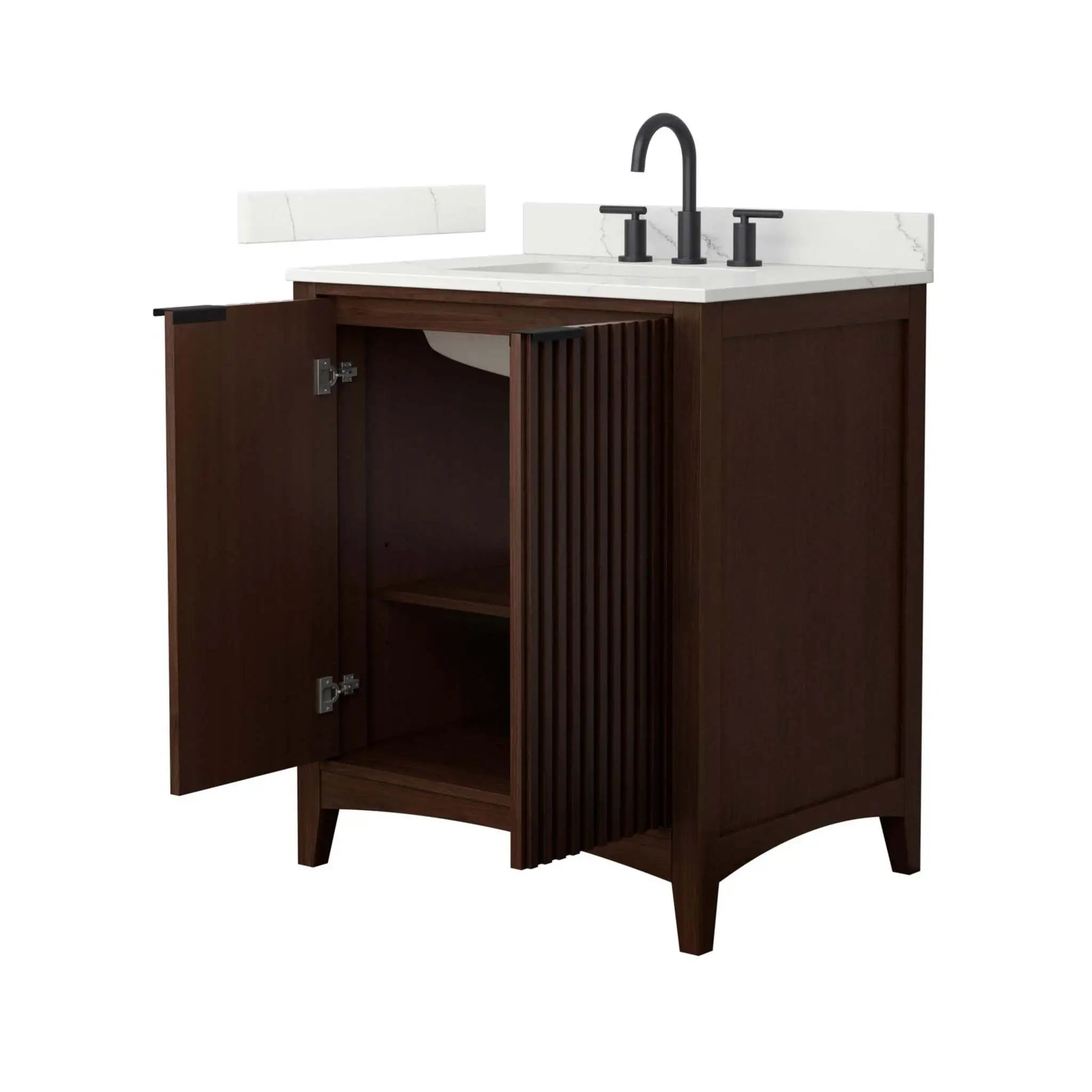 30" Palmilla Single Bathroom Vanity in Dark Walnut with Matte Black Trim by Wyndham