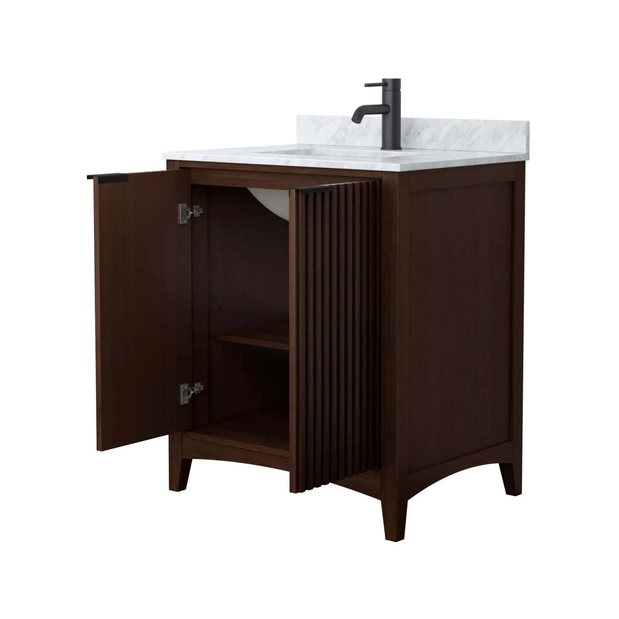 30" Palmilla Single Bathroom Vanity in Dark Walnut with Matte Black Trim by Wyndham