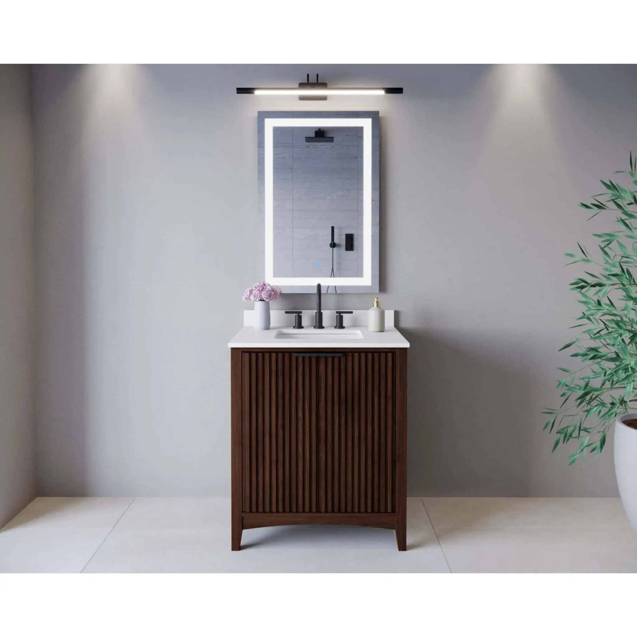 30" Palmilla Single Bathroom Vanity in Dark Walnut with Matte Black Trim by Wyndham