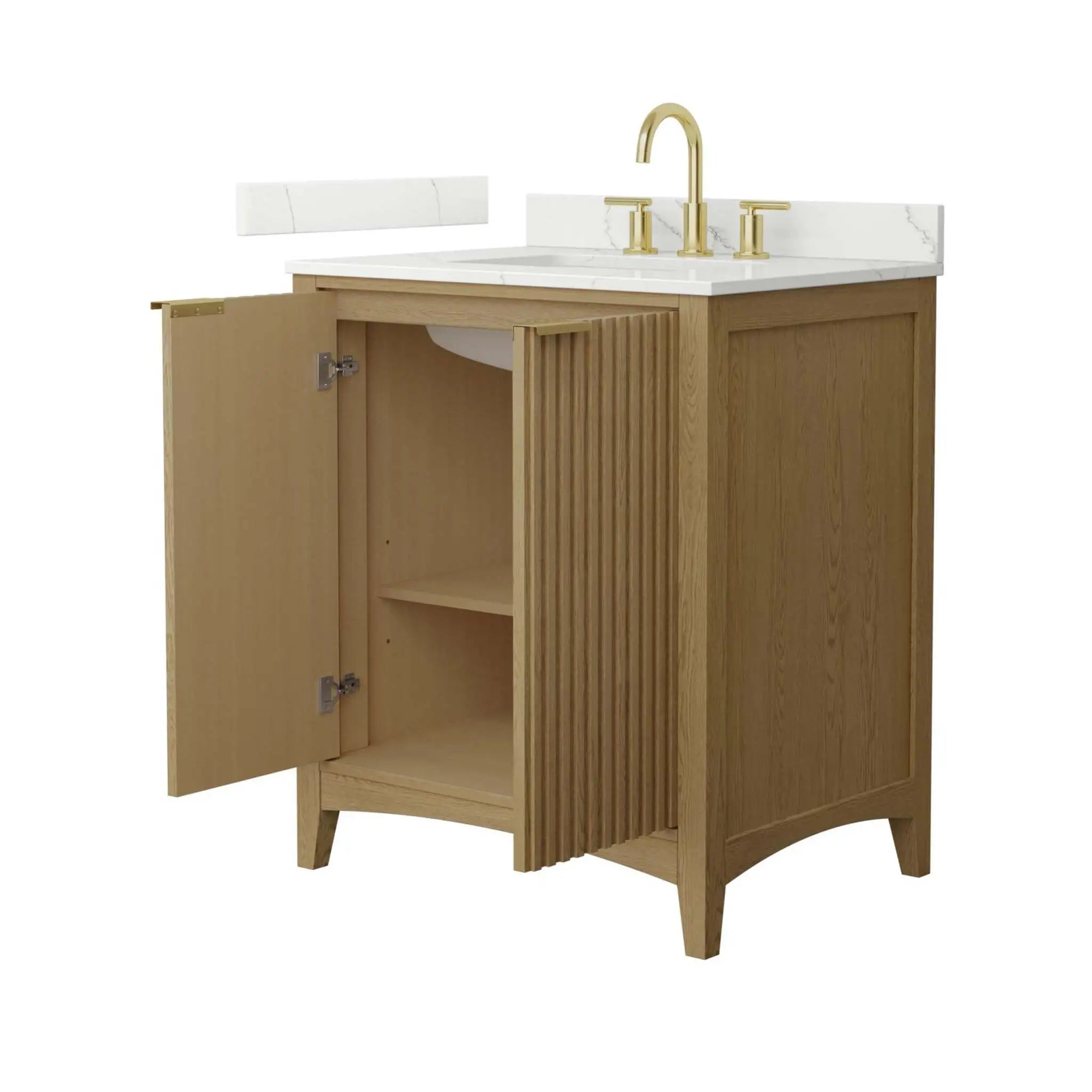 30" Palmilla Single Bathroom Vanity in Natural Oak with Brushed Gold Trim by Wyndham