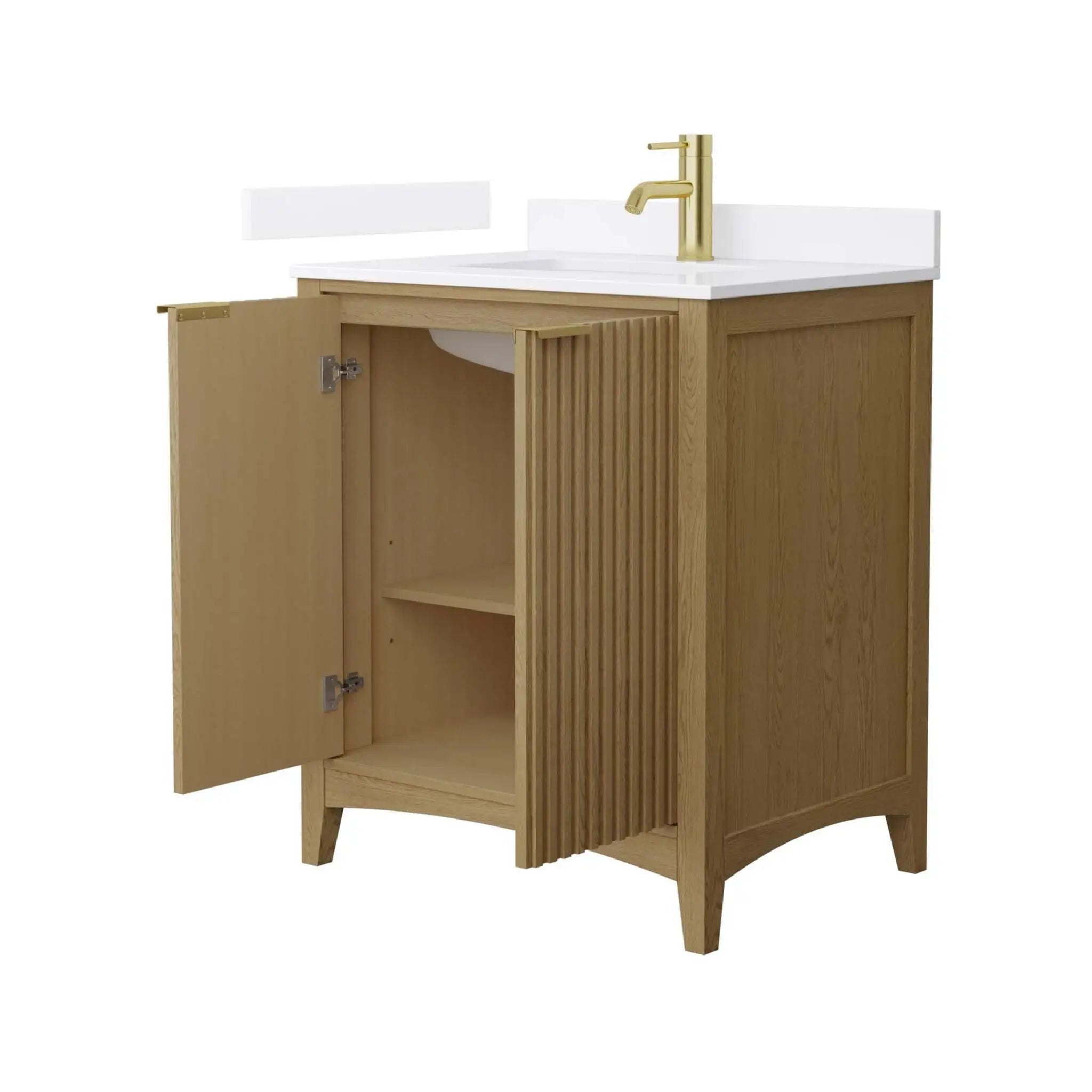 30" Palmilla Single Bathroom Vanity in Natural Oak with Brushed Gold Trim by Wyndham
