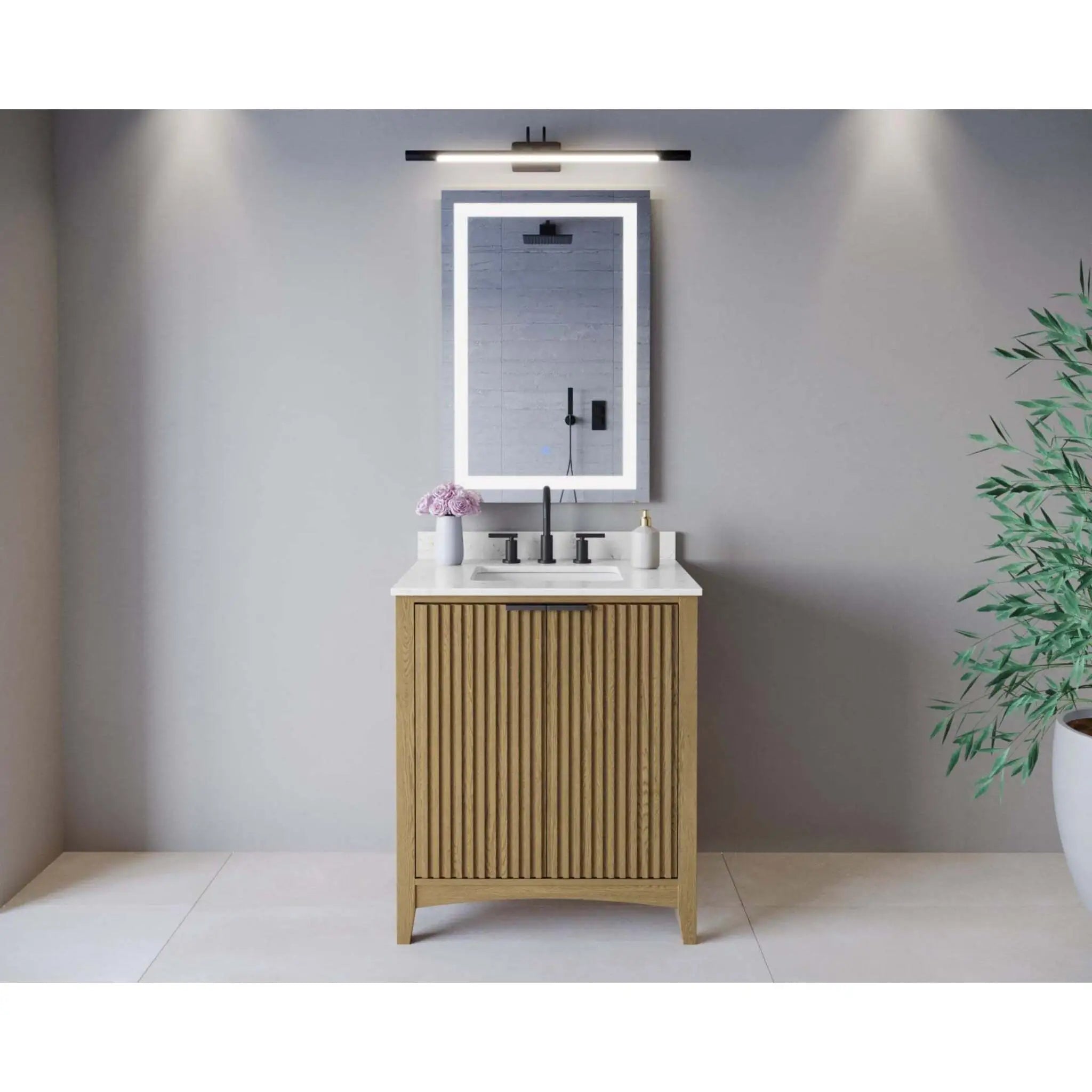 30" Palmilla Single Bathroom Vanity in Natural Oak with Matte Black Trim by Wyndham